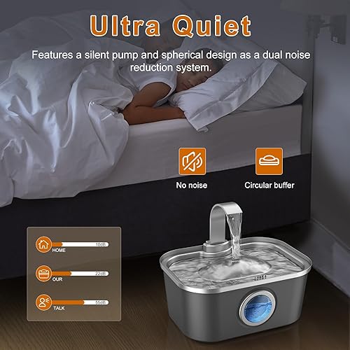 Miniatura 4 de Bobo&Dragon Fuente de agua automática de acero inoxidable para gatos y perros en gris nebulosa de 124 oz3.5 L, dispensador de agua de flujo