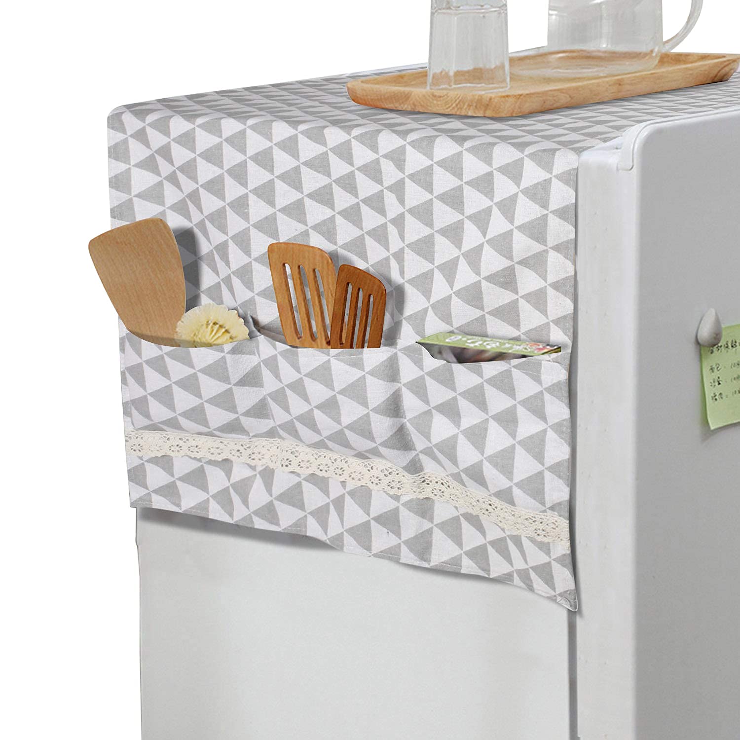 HOKIPO® Fridge Cover Top with Pockets, 130 x 55 cm, Grey