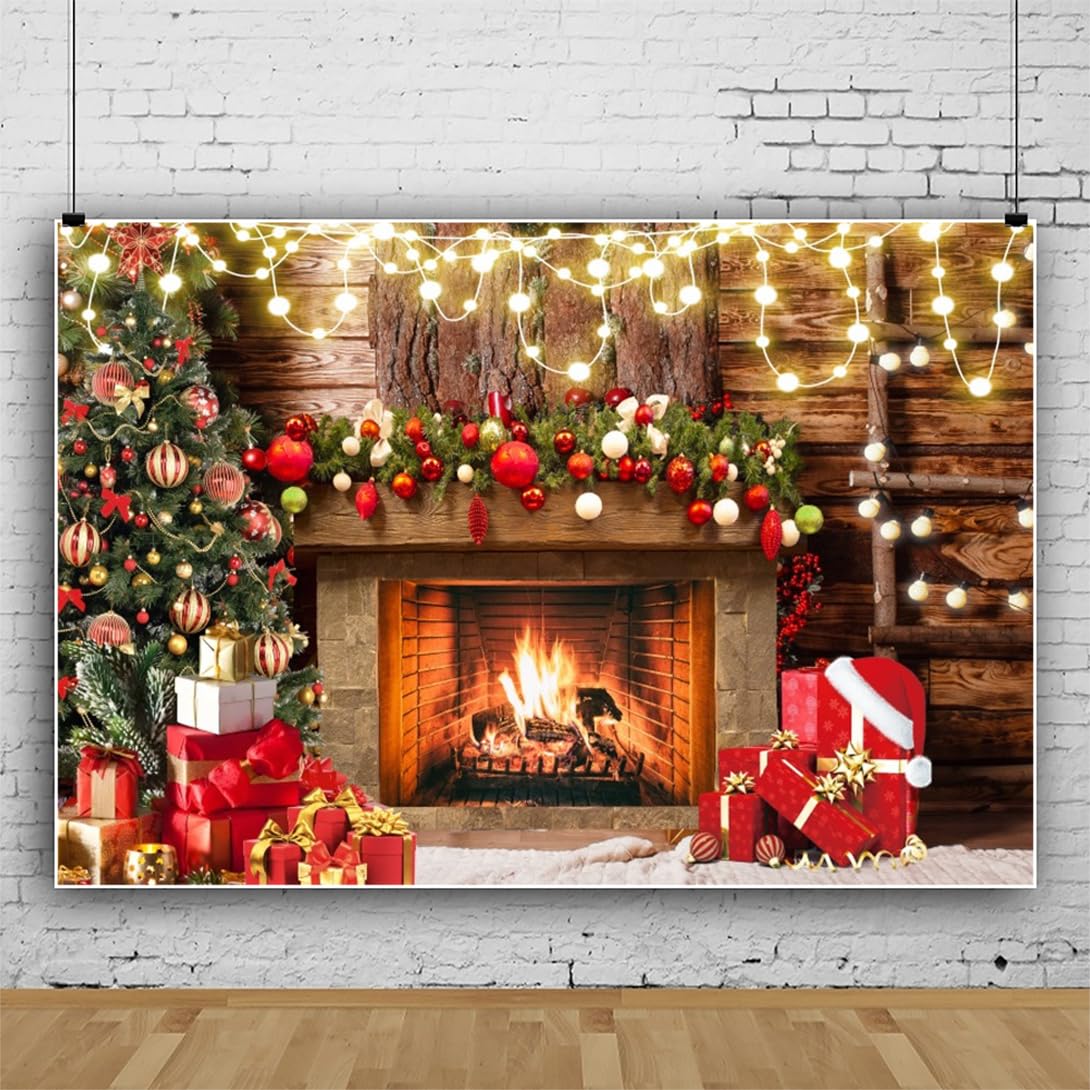 3x2,5m Sfondo per caminetto di Natale Felice anno nuovo sfondo fotografico Sfondo per la vigilia di Natale Alberi di Natale Sfondi regalo per la fotografia Decorazione per feste di famiglia