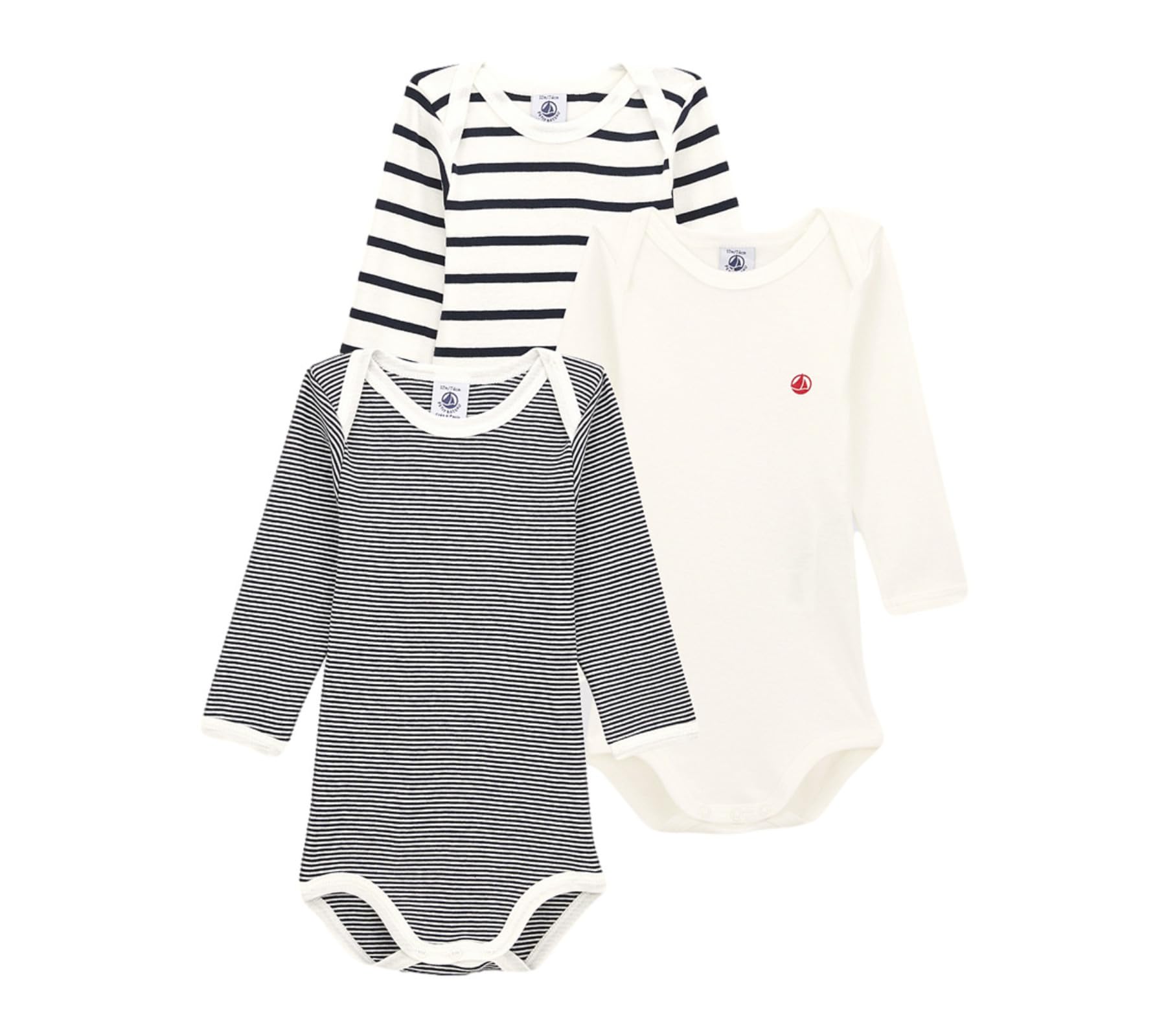 Petit Bateau Unisex Baby A01tb Gestreifter Body mit langen Ärmeln (3er Pack)