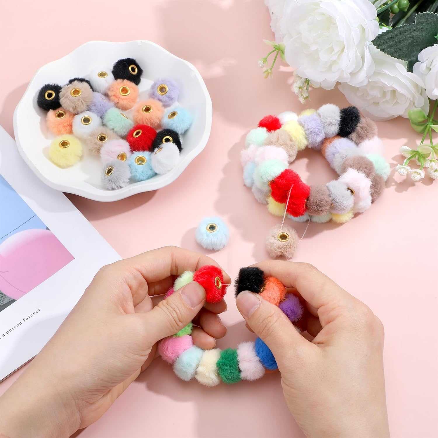 60pcs Pom Pom Beads,Colorful Soft Fuzzy Beads for Pens Earrings Keychains Keychain Hair Accessories Bag DIY Crafts Jewelry Accessories Gift Supplies, Mlticolor - Image 6