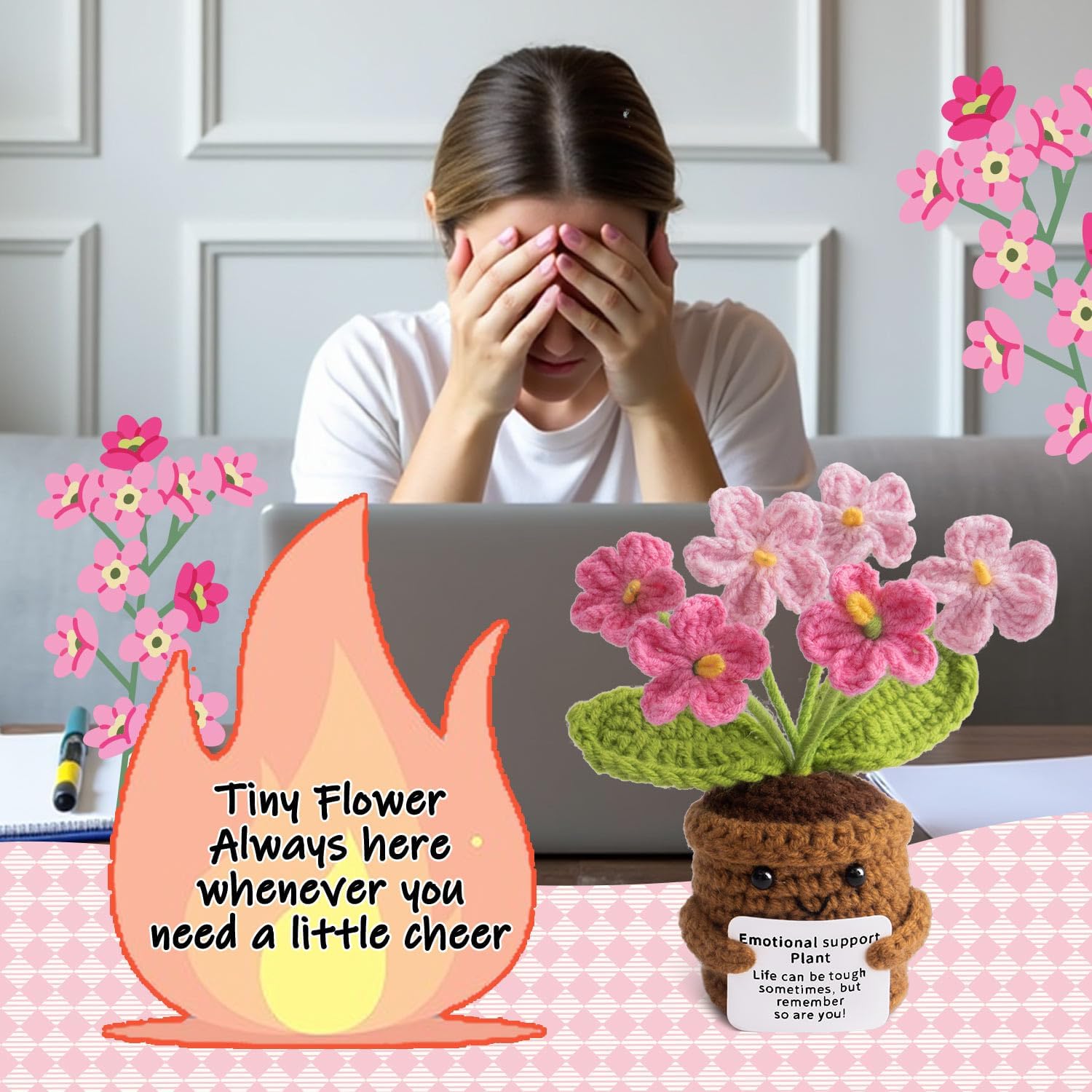 Handmade Positive Flower Crochet - Life is Tough But So are You - Inspirational Gift for Women - Thank You, Appreciation, Positive Gift for Teacher, Mom, Friend, Coworker - Knitted Decor - Image 5