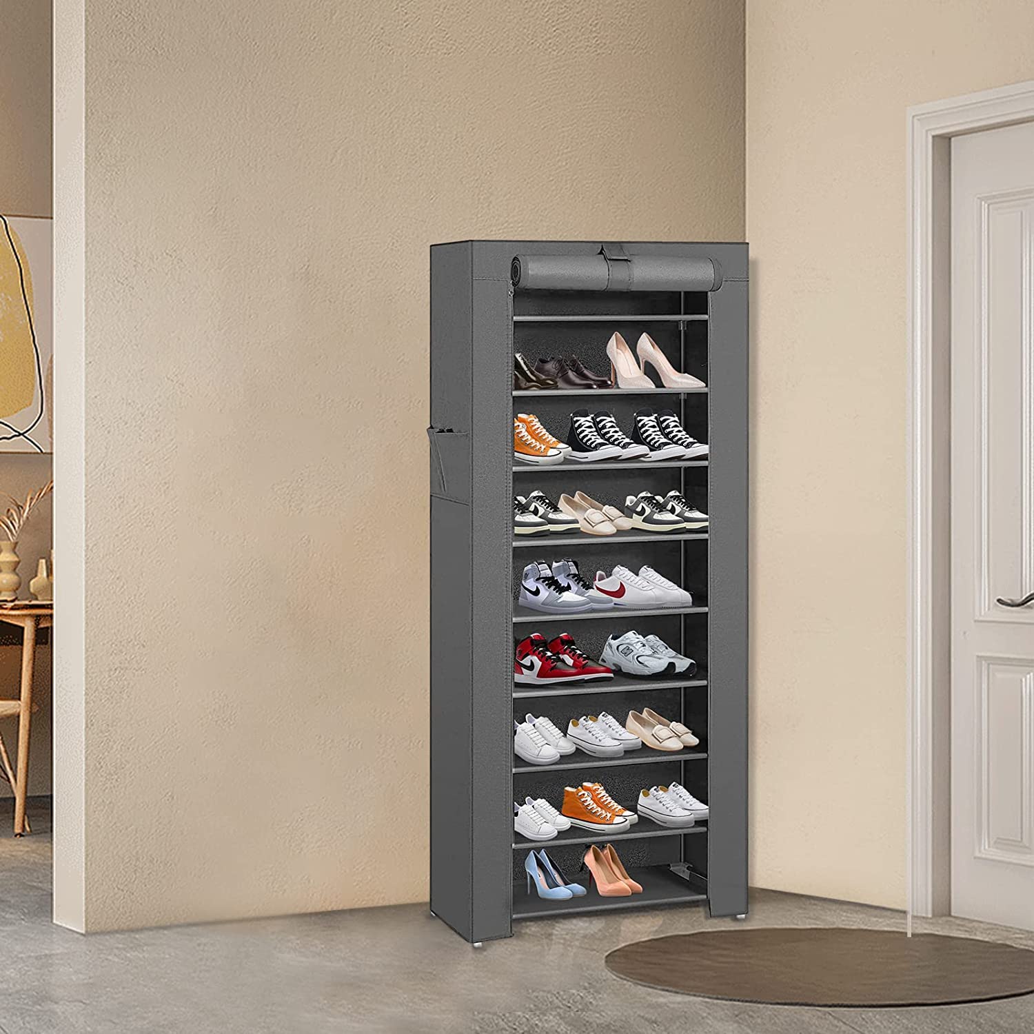 LANTUS Armoire de Rangement,Garde-Robe Penderies pour Chambre d'adulte,Penderie de vêtement Pliable,Porte-vêtements Pliable,pour Vestiaire, Chambre, Salle d’étude (60 * 30 * 160cm Gris foncé)
