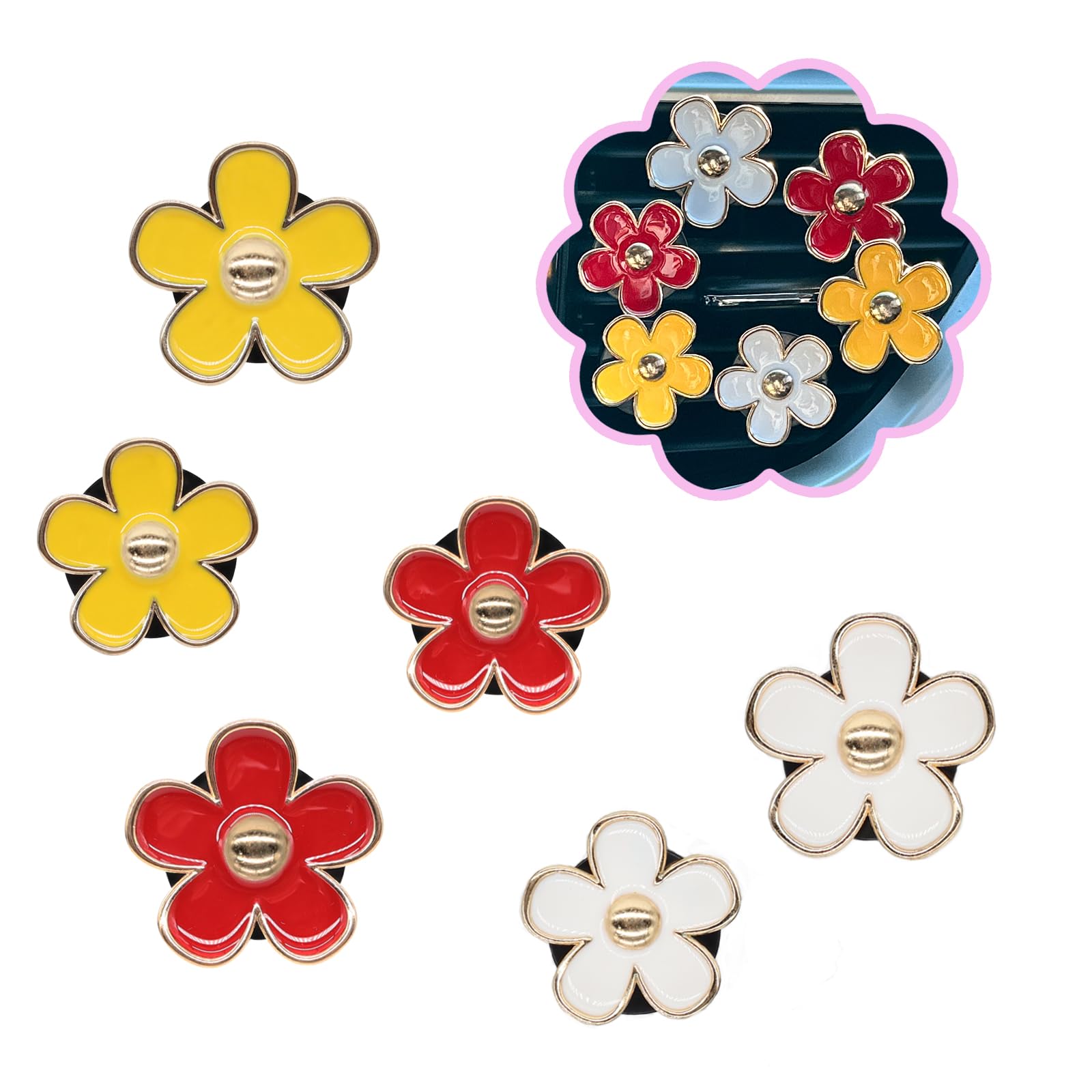 ORIESSE 6 x Blumen-Auto-Lufterfrischer-Clips, Gänseblümchen-Auto-Dekoration