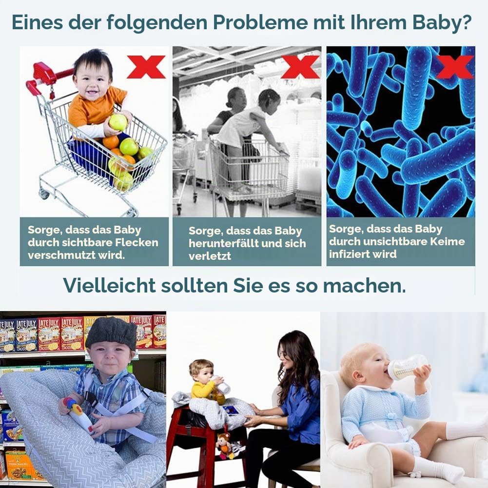 LeRan Baby Einkaufswagen Abdeckung Universal Kleinkind Hochstuhl und Warenkorb Kissen mit Tragetasche, waschbar Kinderwagen weicher Organisatoren, Kindersicherheit (grau)