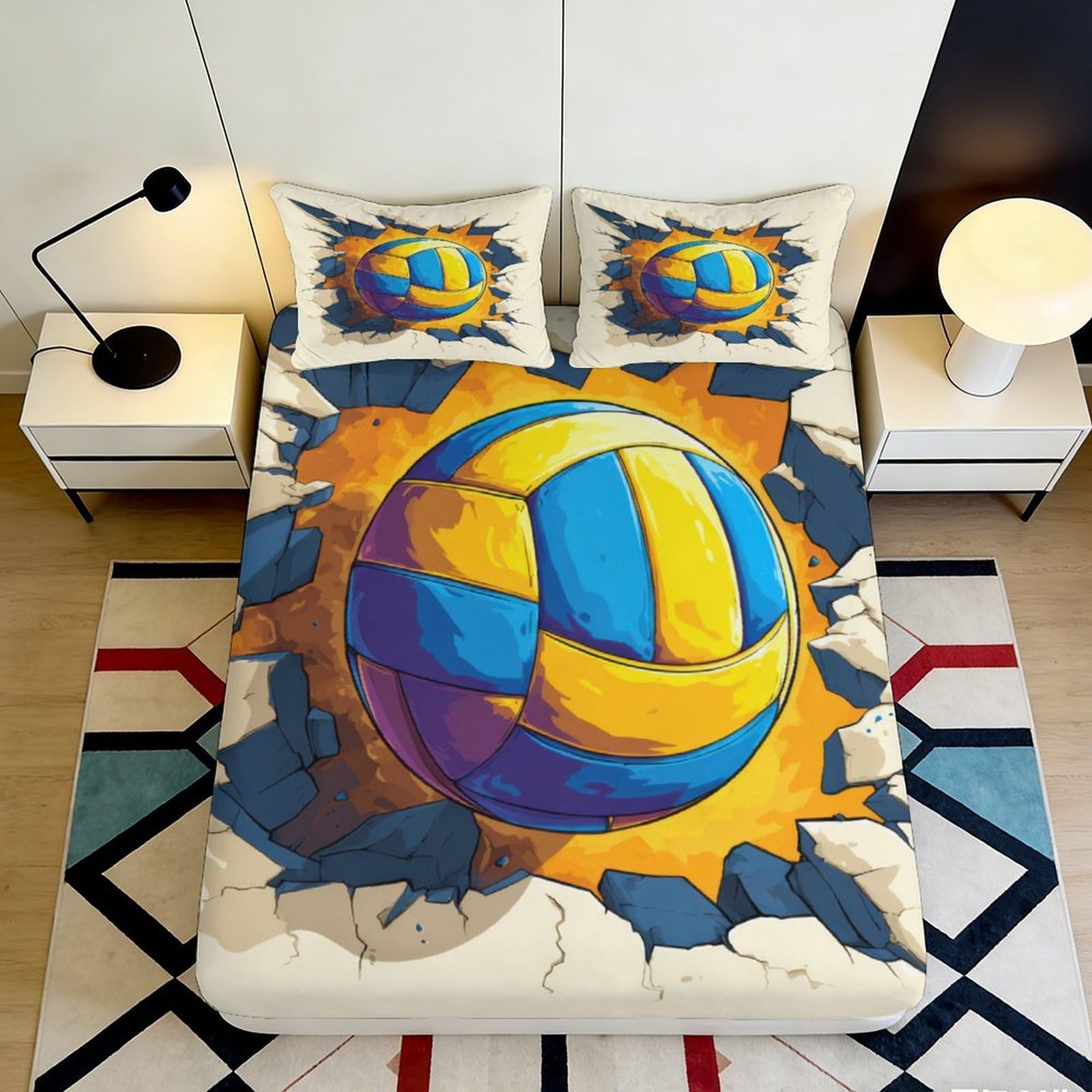 Pnayamiorkfel Style-9 3D Printed Volleyball Smash Fitted Sheet Microfiber Soft Non-Slip Bed Cover For Bedroom Decor Dust Protection 90X200x25cm