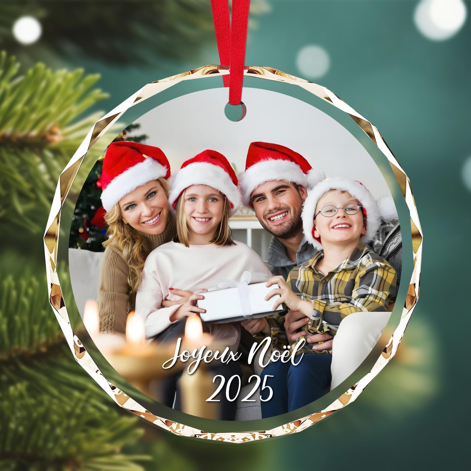 Ornement De Noël Personnalisé Avec Photo - Boule Ou Cœur En Verre Cristal, Gravure Texte/date - Cadeau Familial - 13