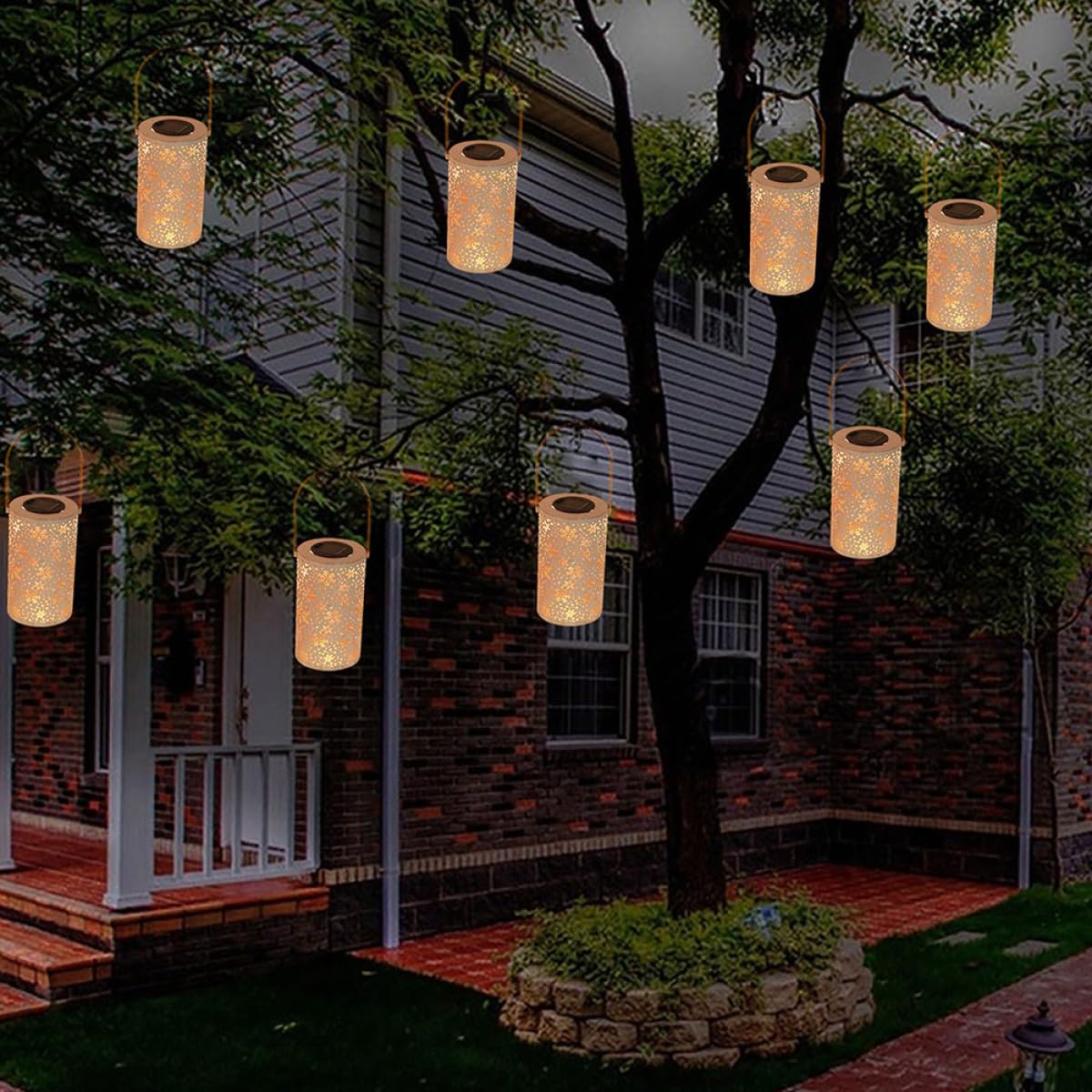 BESPORTBLE Lanterna Solare da Esterno in Ferro Bianco Illuminazione Continua Decorativa, Lampada a Mano per Giardino e Decorazione All'aperto