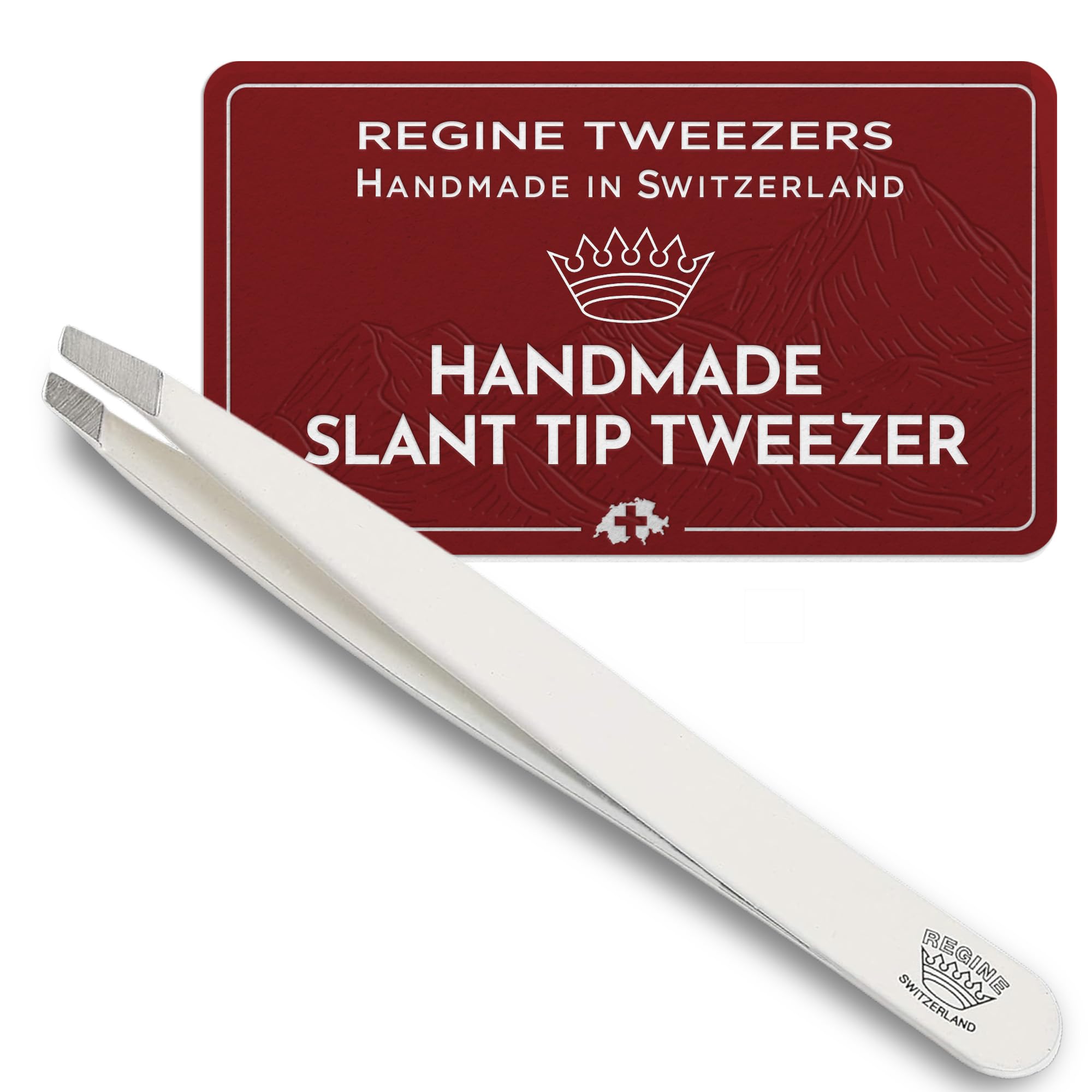 Regine Switzerland White Tweezer Slant For Brows - Professional Precision Eyebrow And Hair Remover