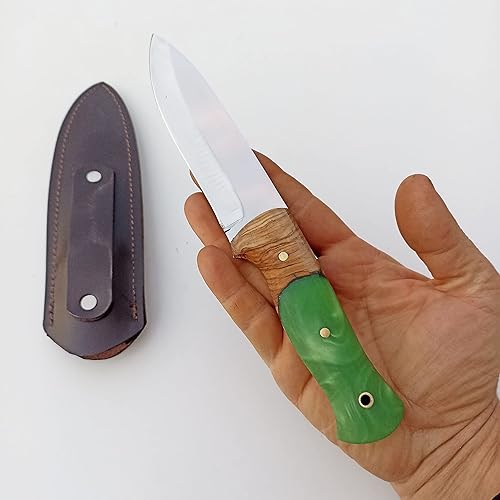 Miniatura 6 de Cuchillo de bushcraft hecho a mano con mango epoxi con funda de bolsillo perfecta, punta de lanza hecha a mano, cuchillo de caza, hoja de espiga