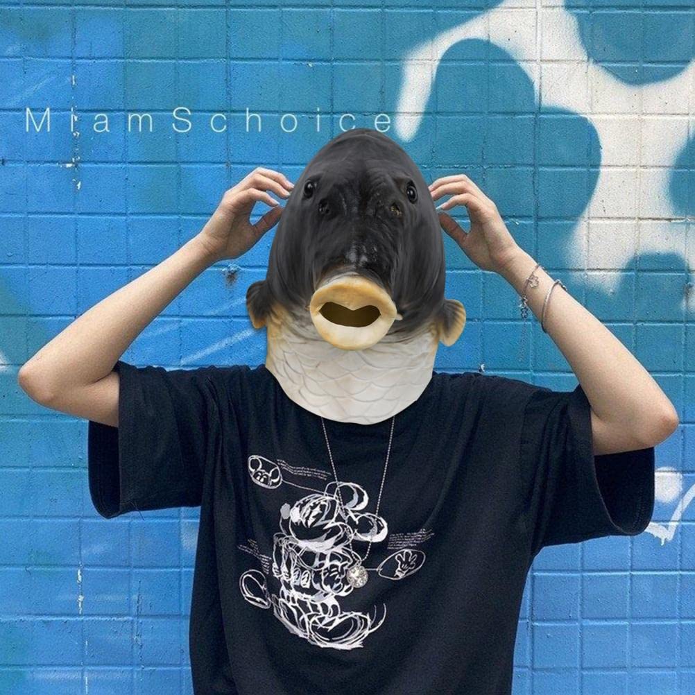 Maschera raccapricciante per uomini e donne Halloween feste in lattice maschera testa animale tropicale pesce mare maschere