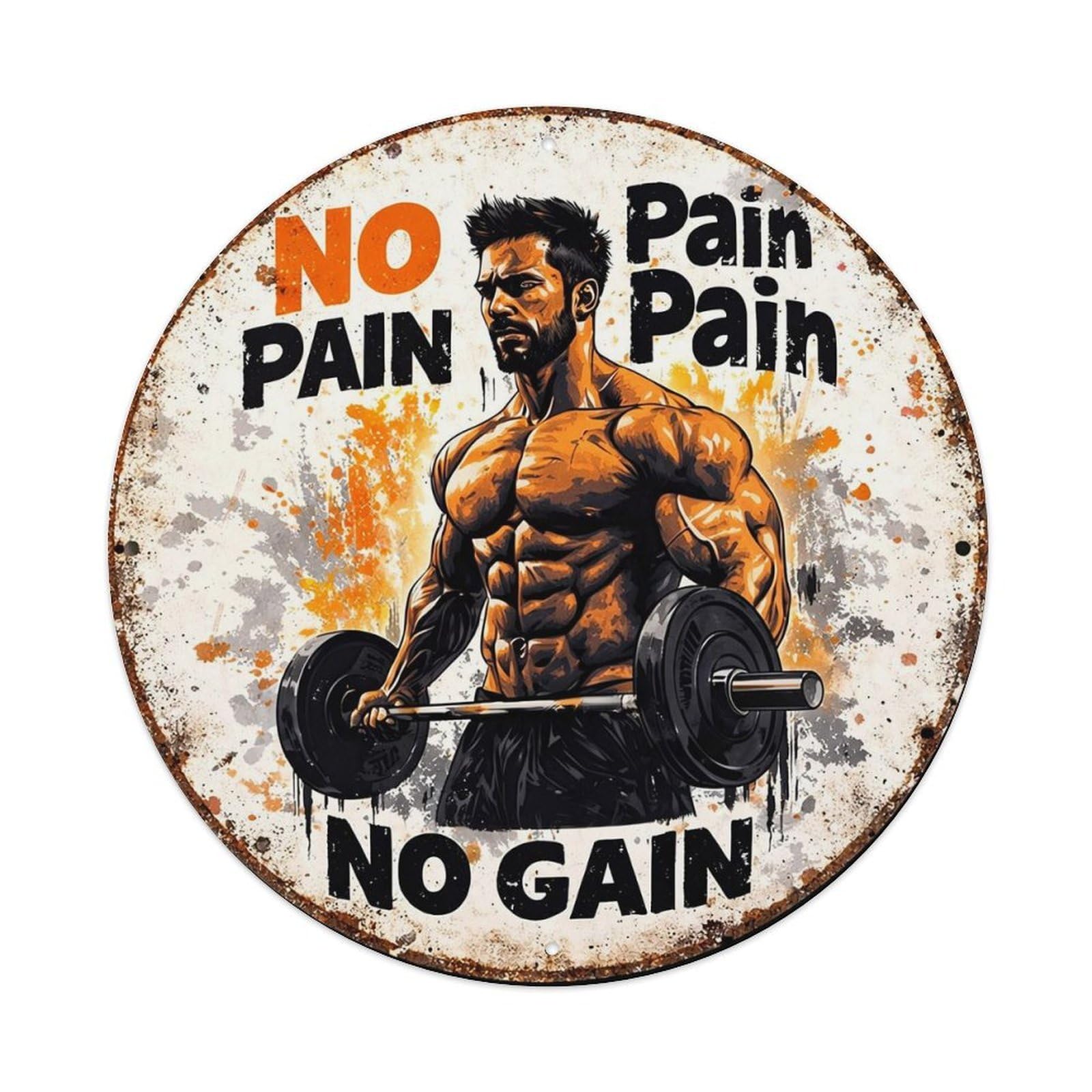 Jdyaojiesheng Vintage Muscular Man Lifting Barbell With Motivational Text Round Tin Sign Retro Metal Wall Decor Metal Poster, Home Bar Garage Farmhouse Cafe Wall Art Decoration 8X8inch