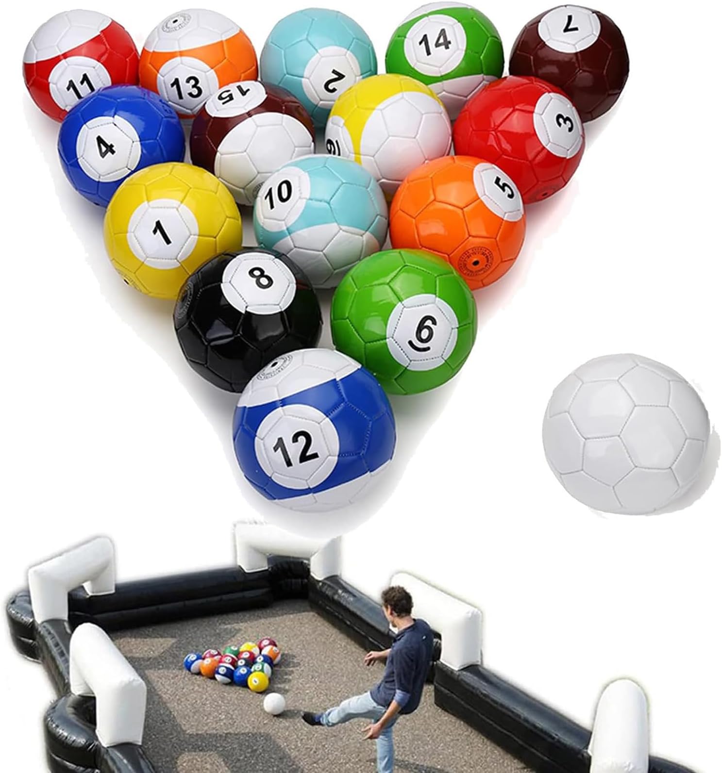 MaxtiL Inflatable Billiards Soccer Football Snooker Balls Table Games, 16Pcs Leather Football Pool Kick Billiards Set, Adult Sports Game for Backyard Rooms Outdoor Indoor 15cm