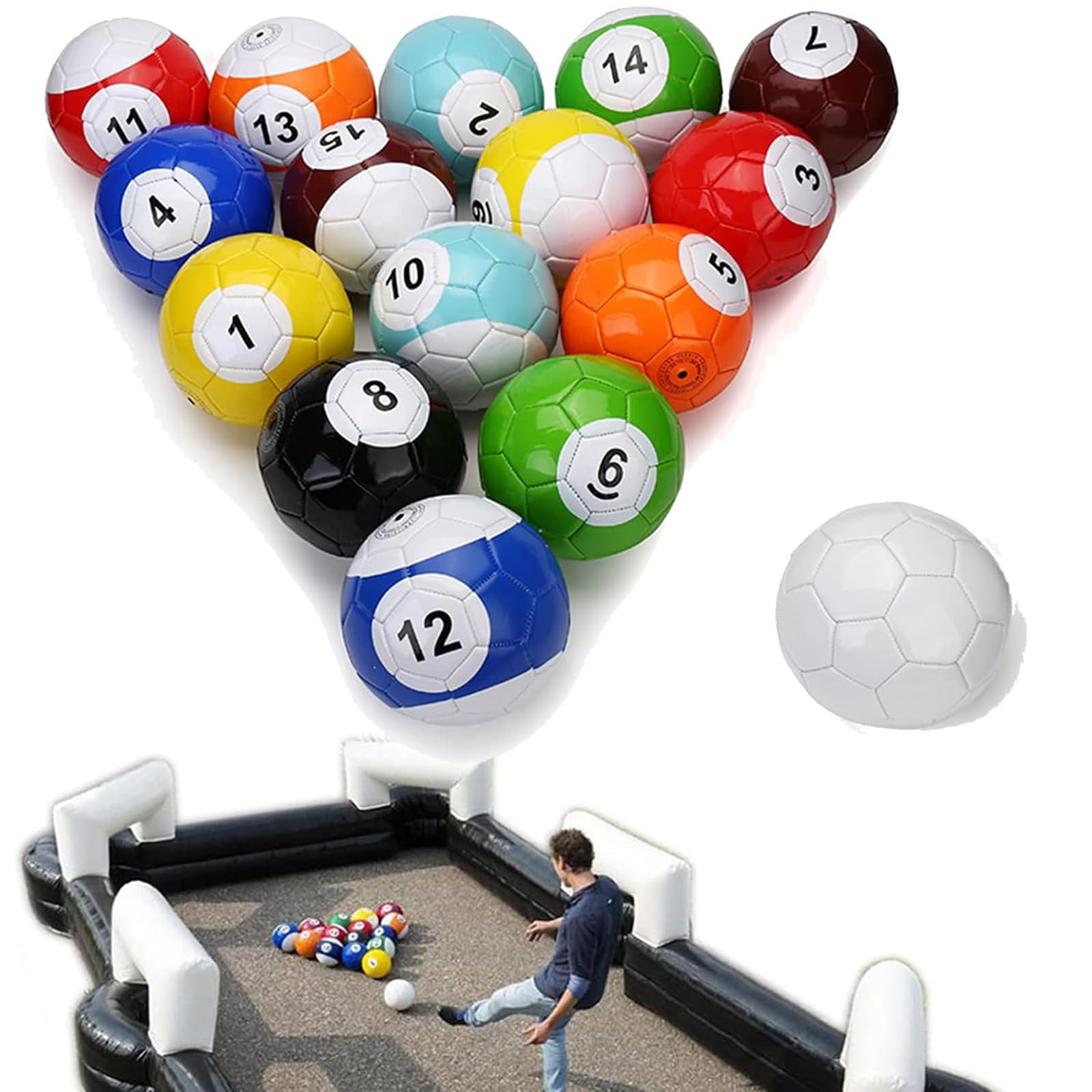 MaxtiL Inflatable Billiards Soccer Football Snooker Balls Table Games, 16Pcs Leather Football Pool Kick Billiards Set, Adult Sports Game for Backyard Rooms Outdoor Indoor 15cm