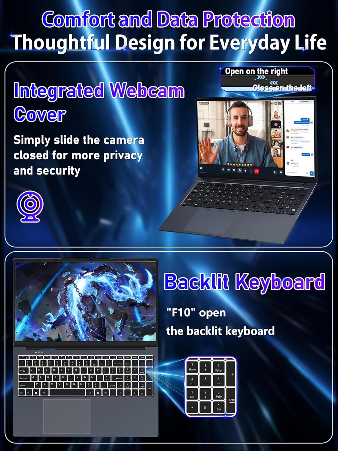 17,3 Zoll Laptop,16GB DDR4 RAM,1TB SSD,N150(Beat N95 N5095) | bis zu 3,6 GHz,FHD IPS Display,Lange Akkulaufzeit, Beleuchtete Tastatur,Ziffernblock,Webcam,WiFi/Bluetooth/USB 3.0,Grau