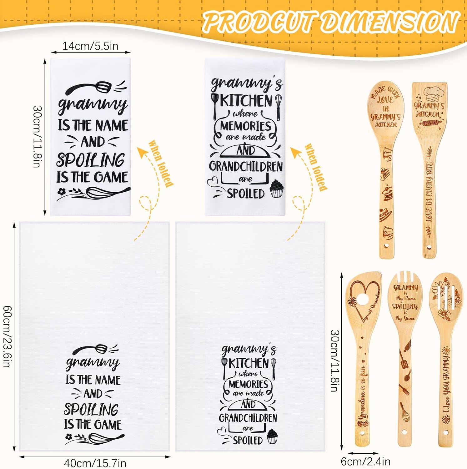 Zubebe 7 Pieces Grammy Gifts Set Including 2 Pieces Grammy Kitchen Towels Grammy Dish Towels and 5 Pieces Bamboo Utensils for Mother's Day Grammy Birthday Grandparent's Day