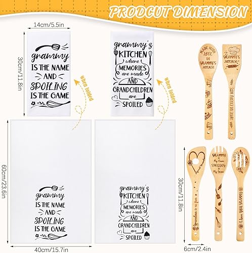 Miniatura 2 de Zubebe Juego de 7 piezas de regalo Grammy que incluye 2 toallas de cocina Grammy y 5 utensilios de bambú para el día de la madre, Grammy,