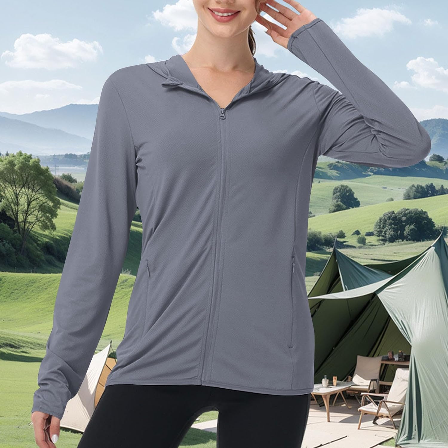 Women's Rash Guard UPF 50+ Sun Protection Jacket Quick Dry Hiking Outdoor Long Sleeve Swim Shirts Zip Up Hoodie
