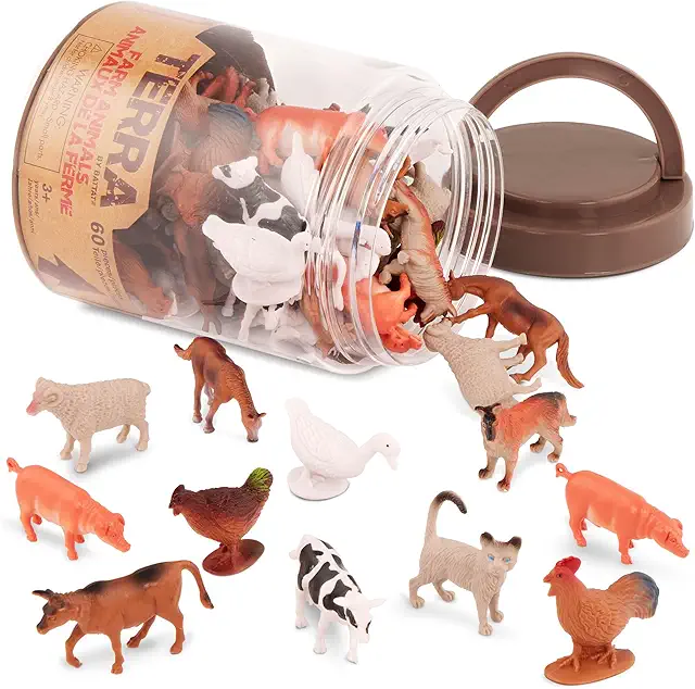 Farm Animal Figurines: 60-Piece Mini Toy Tube with Cows, Pigs & More