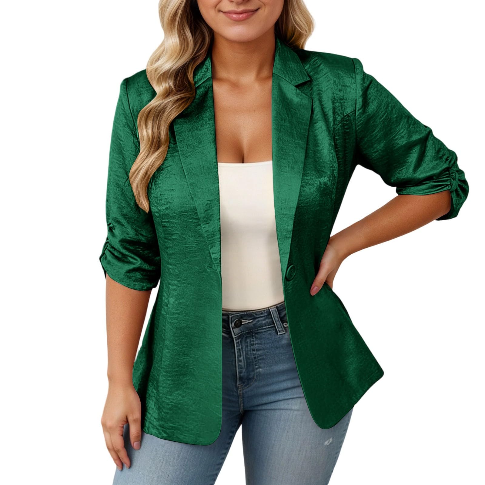 Blazer Damen - Elegant Sportlich Langarm Business Outfit Lässiger Damenblazer mit Knöpfen Schlichter Lockerer Sakko Freizeit Anzugjacke Knopf Sommerjacke Jacke Modern Oversize 19