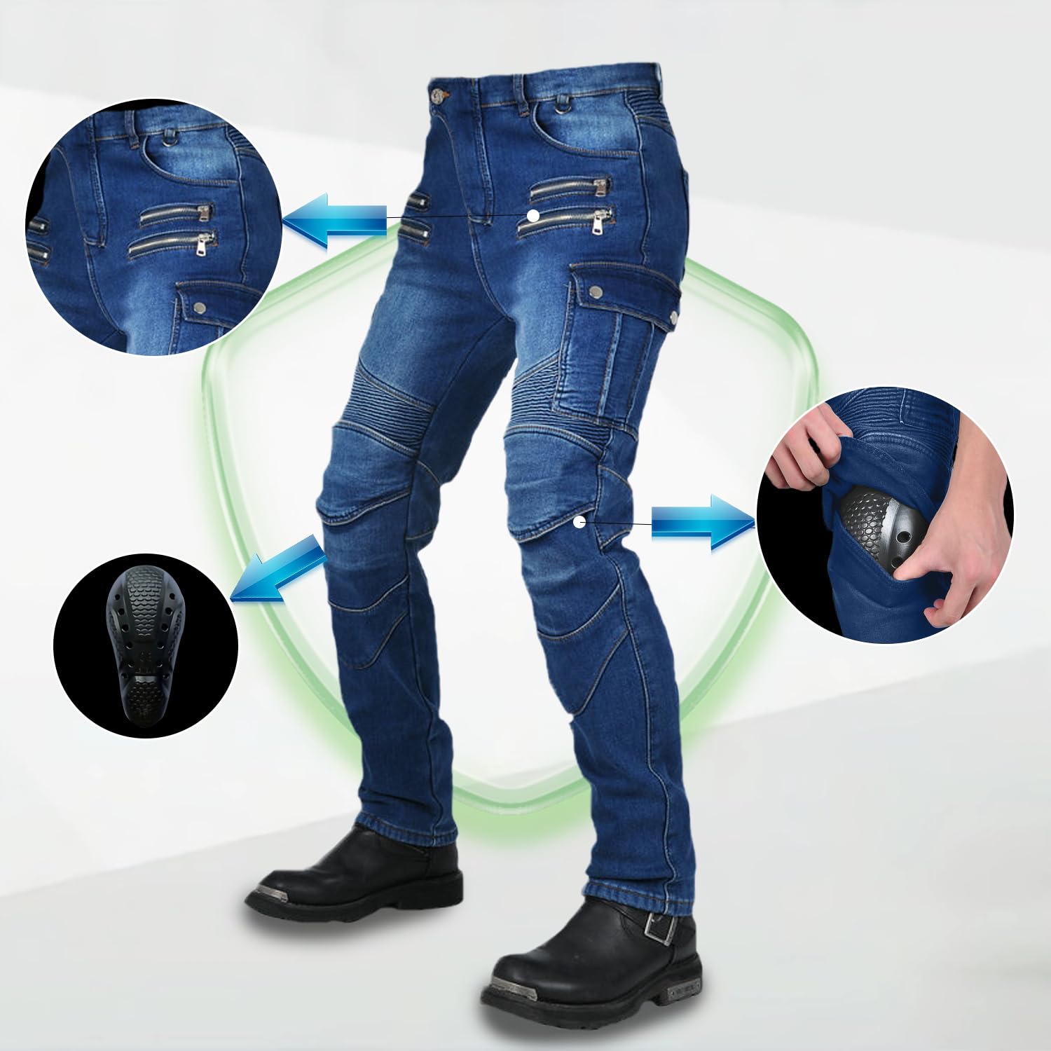 da Moto da Uomo Pantaloni da Motociclista in Denim Impermeabili Protezione Impermeabile Pantaloni da Moto da Ciclismo Jeans da Motociclista Elasticizzati con 4 Protezioni (Blu,S)