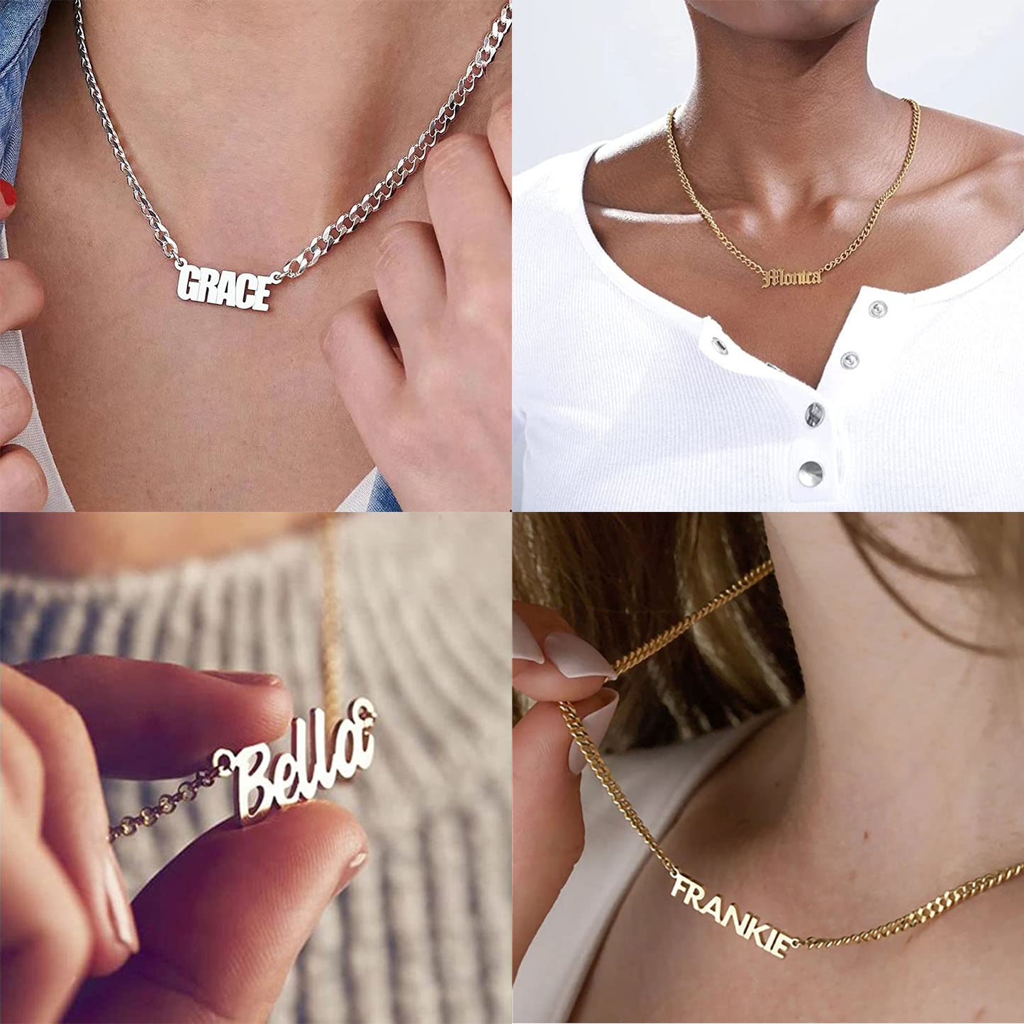 Collar Nombre Personalizado Plata Chapado en Oro 18K Colgante con Joya Colgantes Personalizados Cadena Acero Inoxidable e hipoalergénico Ideas de regalos