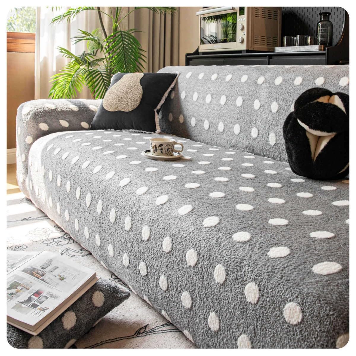 Housse de canapé élastique rouge à pois en peluche pour canapé double 2 places 145-185 cm