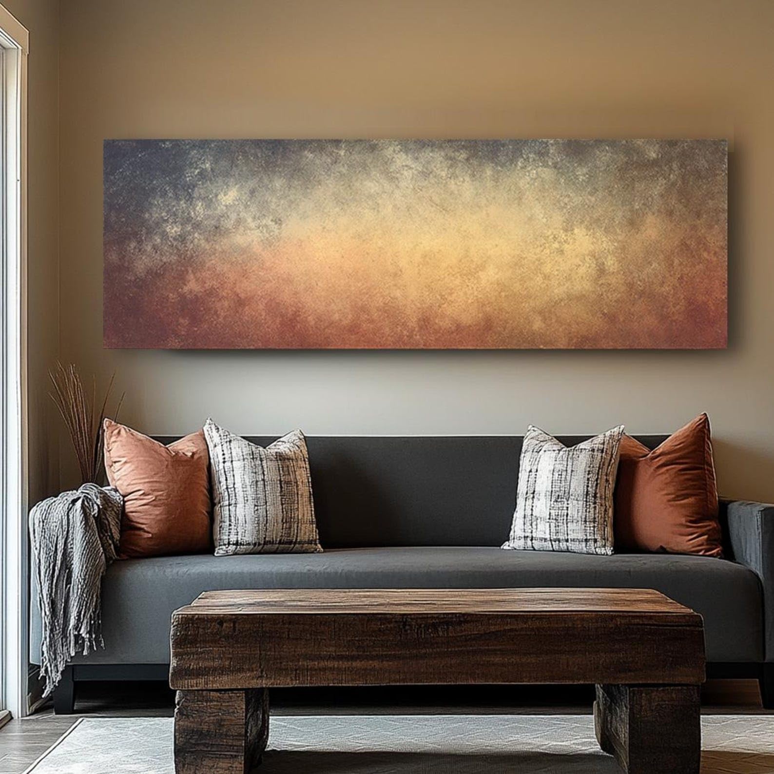 Cuadro mural horizontal largo con motivos naturales, lienzo alto y delgado con marco, pintura horizontal estrecha, ideal para el hogar, la oficina o los pasillos (65 x 195 cm/sin marco).