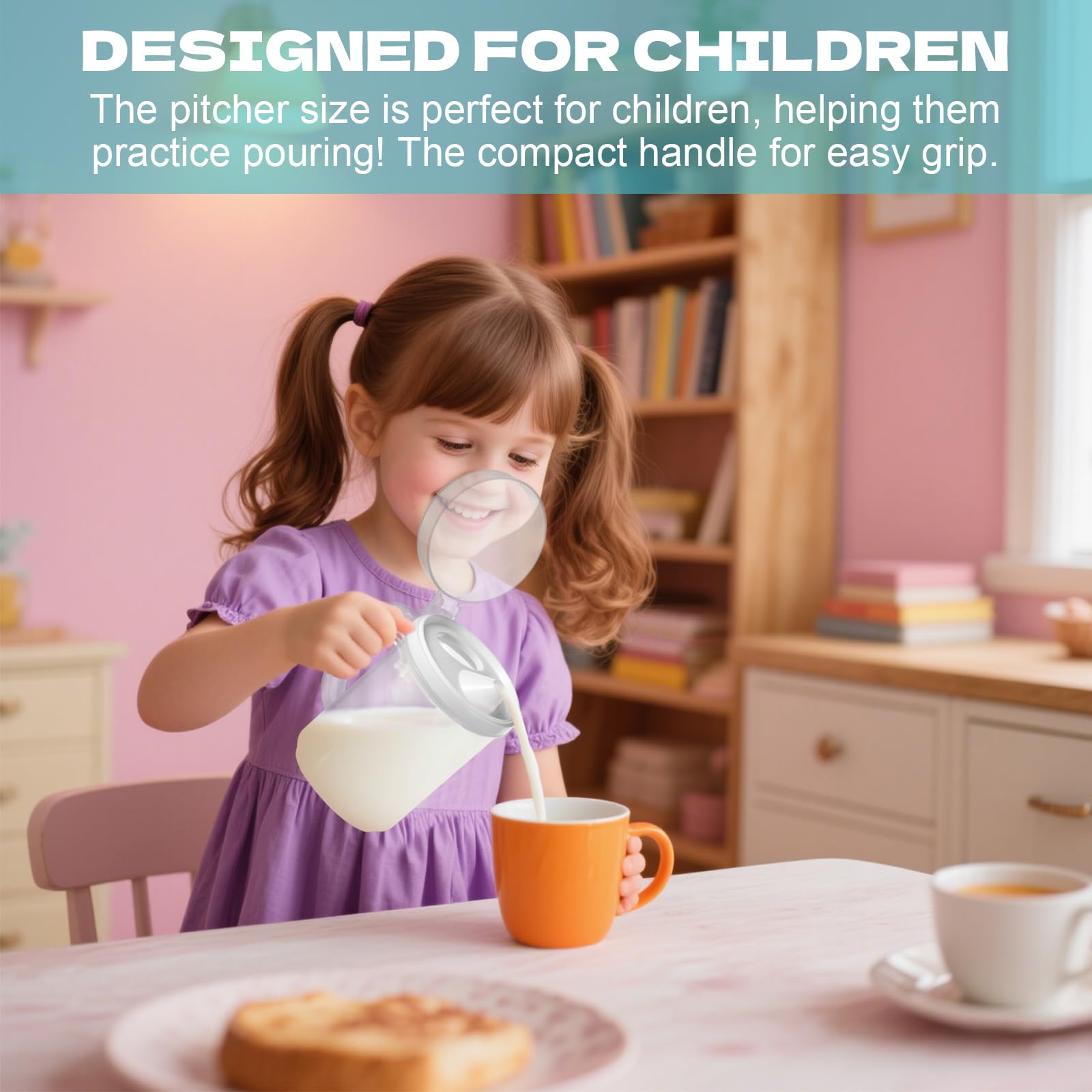 6 Pack Early Learning Kids Easy Pour Mini Pitchers 20 Oz Clear Plastic Pitcher with Lid and Handle Child Mini Easy Pour Bottles for Water Milk Tea Classroom Nursery Home - Image 5