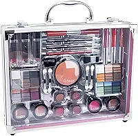 Maleta Maquiagem Profissional Prateada Completa, 28 Itens, Kit Profissional com Sombra, Batom e Blush