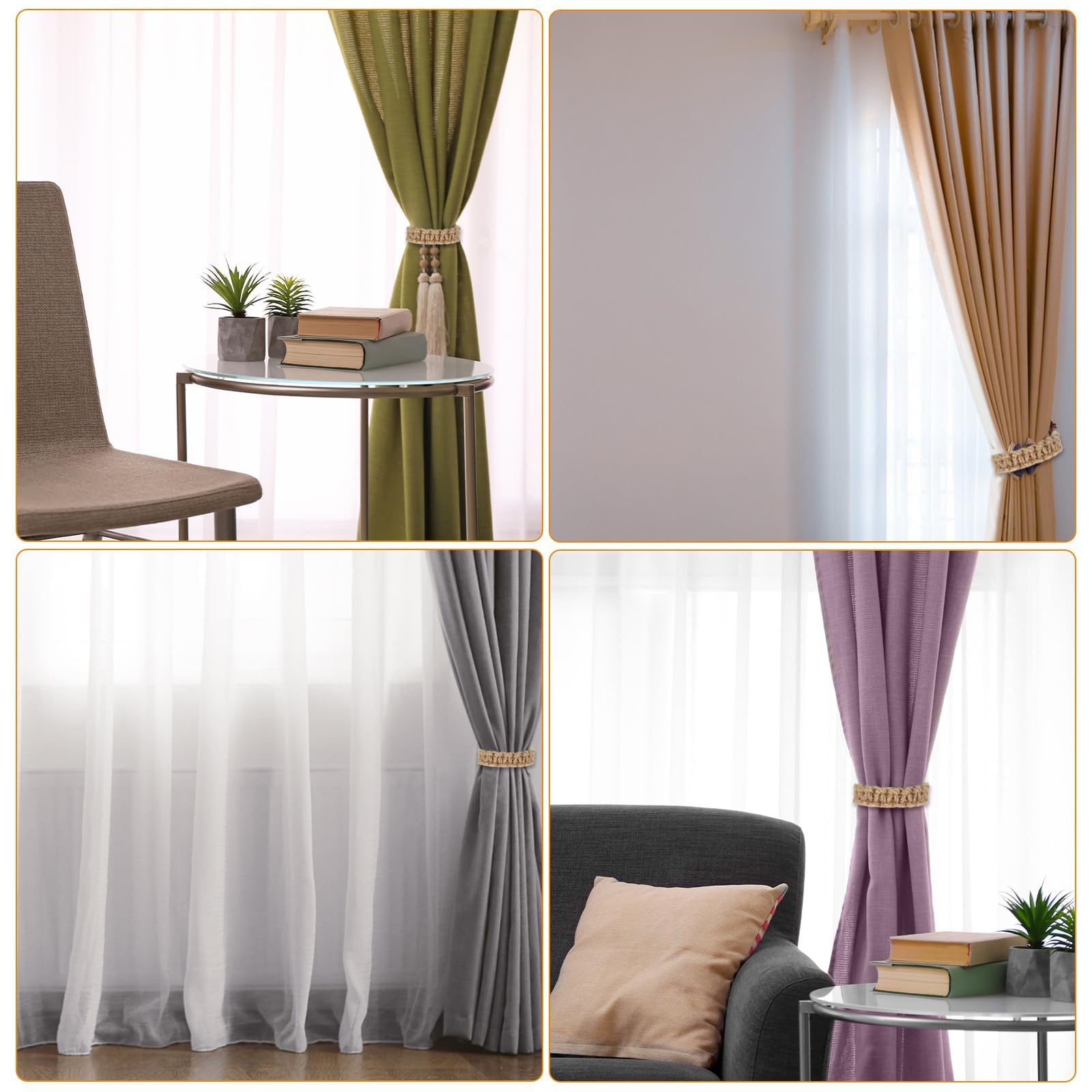 6 Pezzi Fermatenda Boho Intrecciati in Corda, Fermatende Rustici per Tende di Casa e Ufficio, Corde per Tende Flessibili per Soggiorno Camera da Letto Esterni, Ferma Tende Decorativi, Fermatende