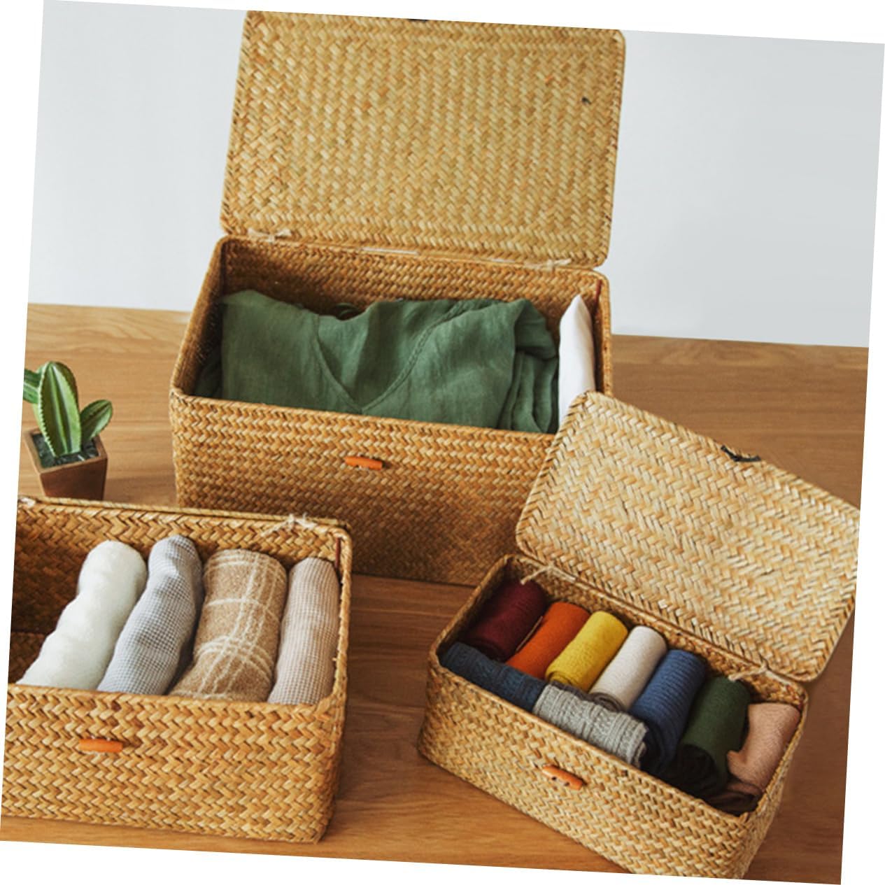 人気新作つる編み収納バスケット、トイレットペーパー収納バスケット、6個の織物収納ボックスおもちゃ収納オーガナイザーフルーツバスケットランドリ 履くだけ