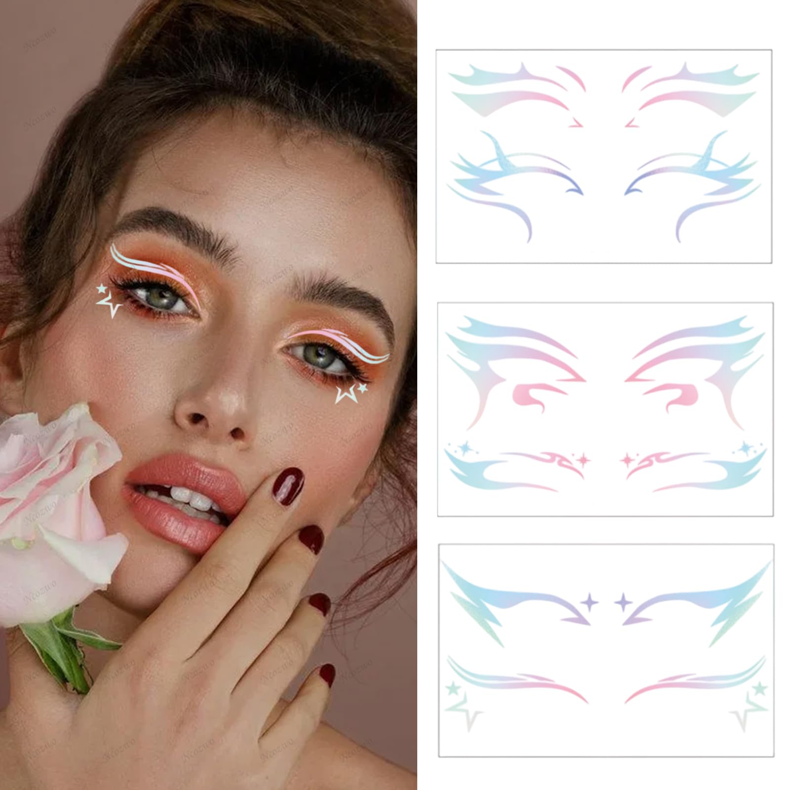 Eye Liner Fake Tattoo Temporaire - Fun Et Coloré - Pour Déguisement Ou Style - Neuf