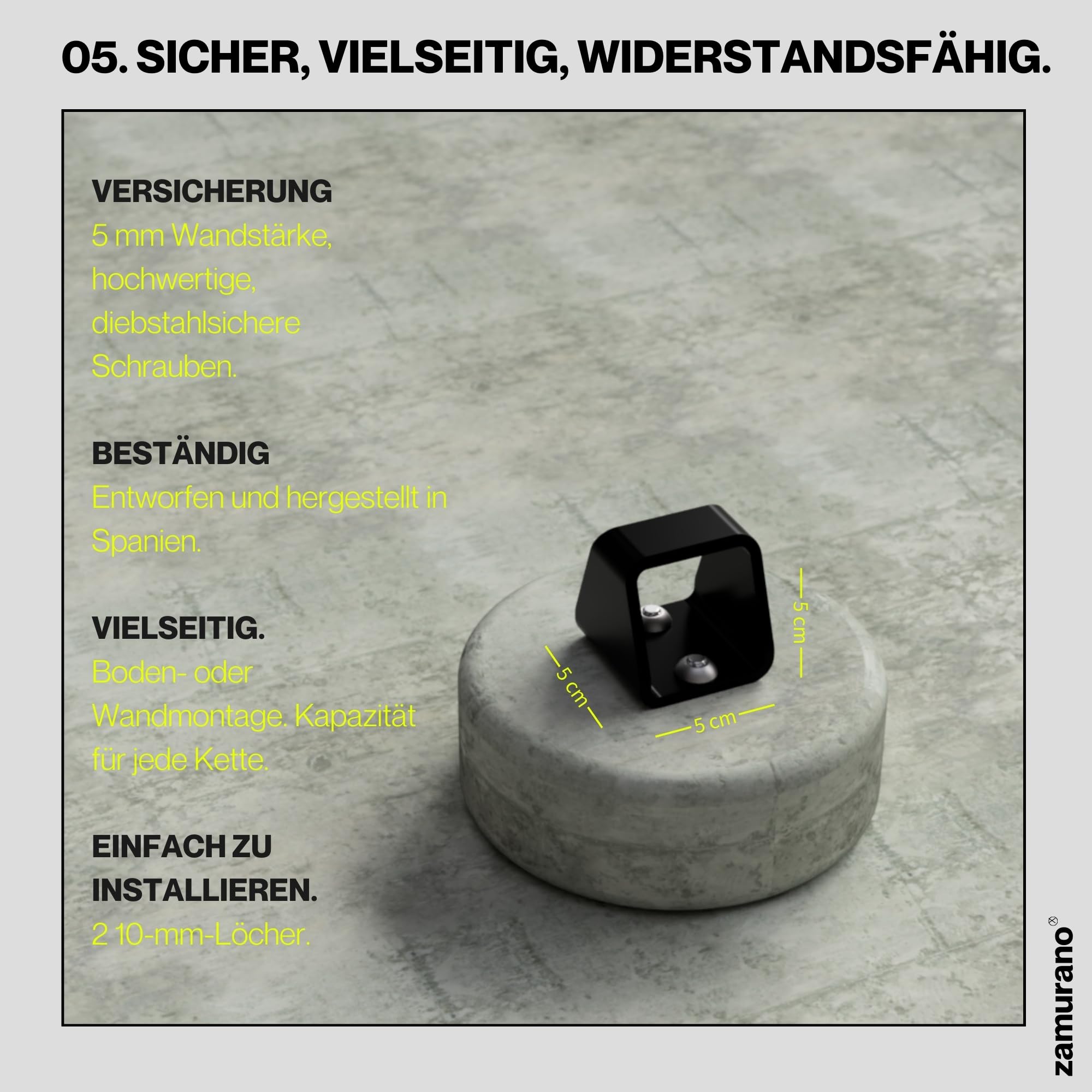 Hochsicherer Kettenanker gegen Diebstahl. Ideal für Motorräder und Fahrräder. Boden- oder Wandklemme. (2)