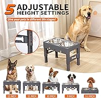 Vista 2 de Cuencos elevados para perros con 2 cuencos de acero inoxidable, soporte ajustable de 5 alturas (3.1 pulgadas, 9 a 12 pulgadas), para una mejor