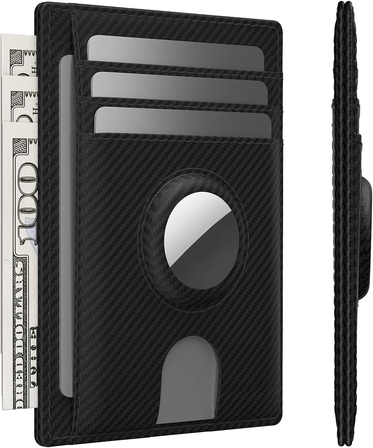 MAKINGTEC Leather AirTag Wallet, Sleek RFID Blocking Men's & Women's Wallet Holds AirTag (Not Included) - Thin, Stylish Design for Front Pocket - Father Ideal Gift(Carbon Fiber Black)