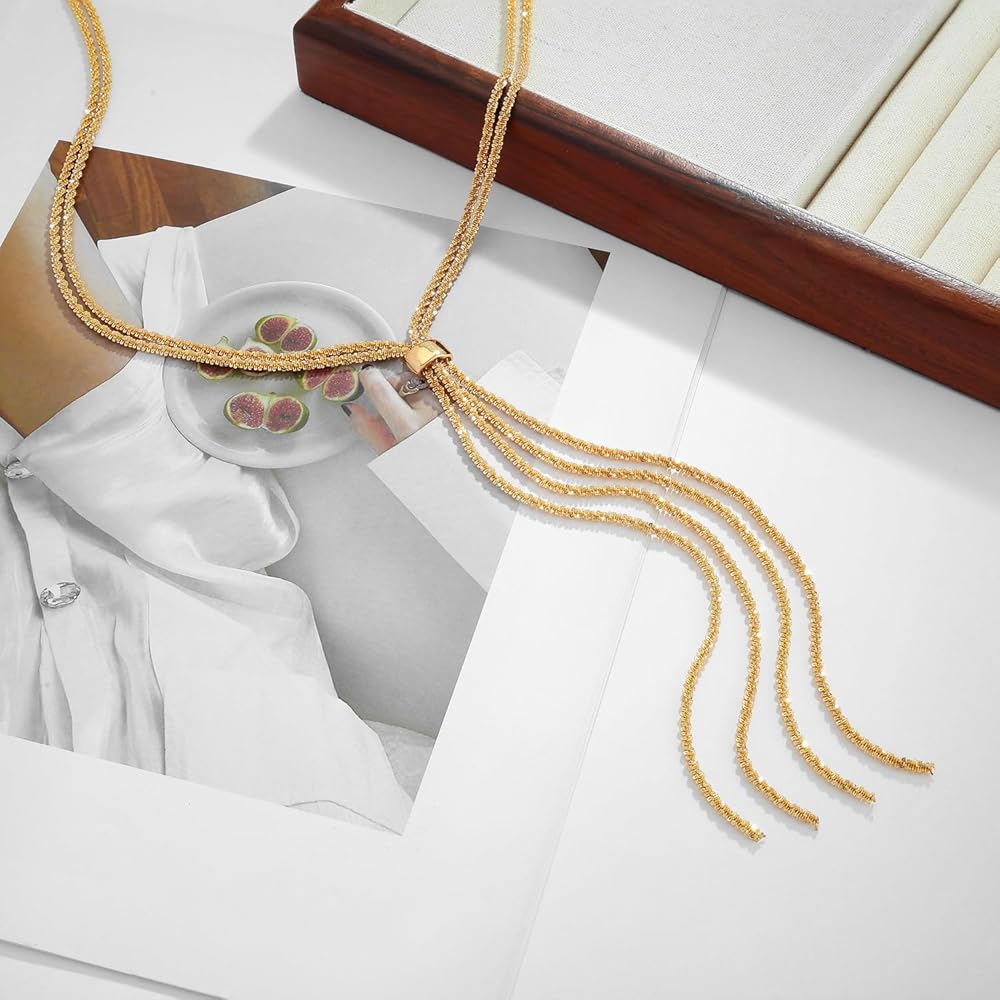 Amazon.com: HolidayQbee Gold Tassel Necklace for Women