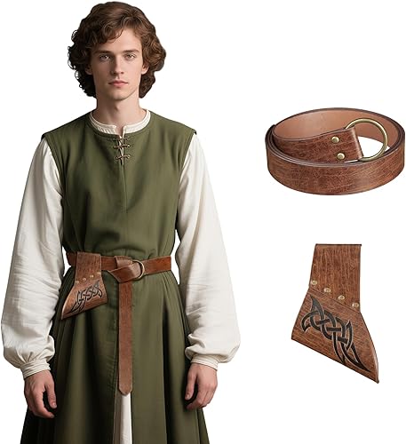 Miniatura 3 de HiiFeuer Rana de espada medieval con cinturón, funda de espada vikinga, funda de espada renacentista vintage para Ren Faire