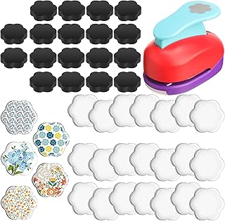 Honeydak 121 Pcs DIY Fridge Glass Magnets Kit with Large Paper Punches Ferrite Ceramic Magnets with Adhesive Backing and Transparent Glass for DIY Craft Refrigerator Office Whiteboard(Flower Shape)