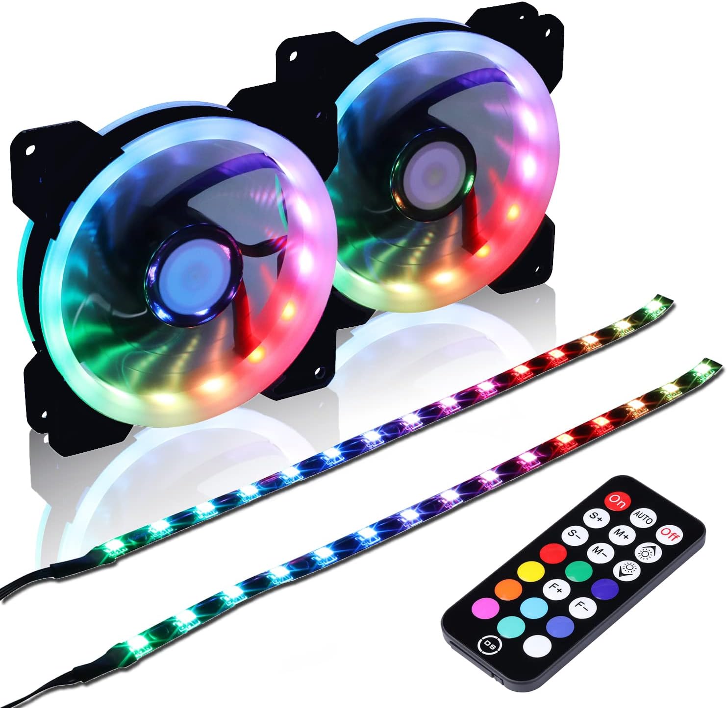 DS Computer Case Cooling Fan for PC Cases, 120MM LED RGB Fan with Controller for Water Cooler System or Radiators (2Pack RGB Fans, 2Pack LED Strips, 4th Gen Hub Box, A Series)