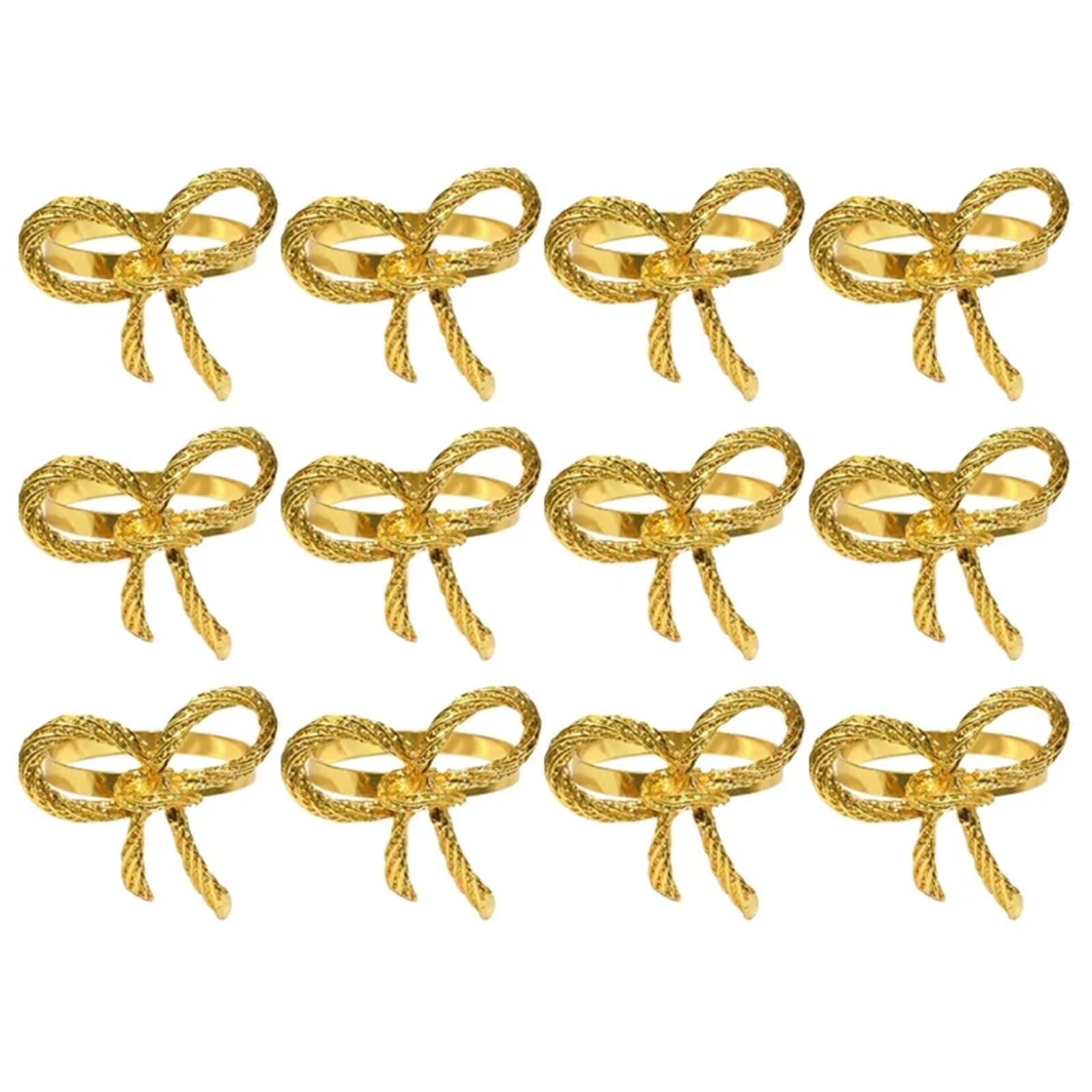 Usohjz Gold-12Pcs Elegant Napkin Rings Bow Tie Design Table Decoration