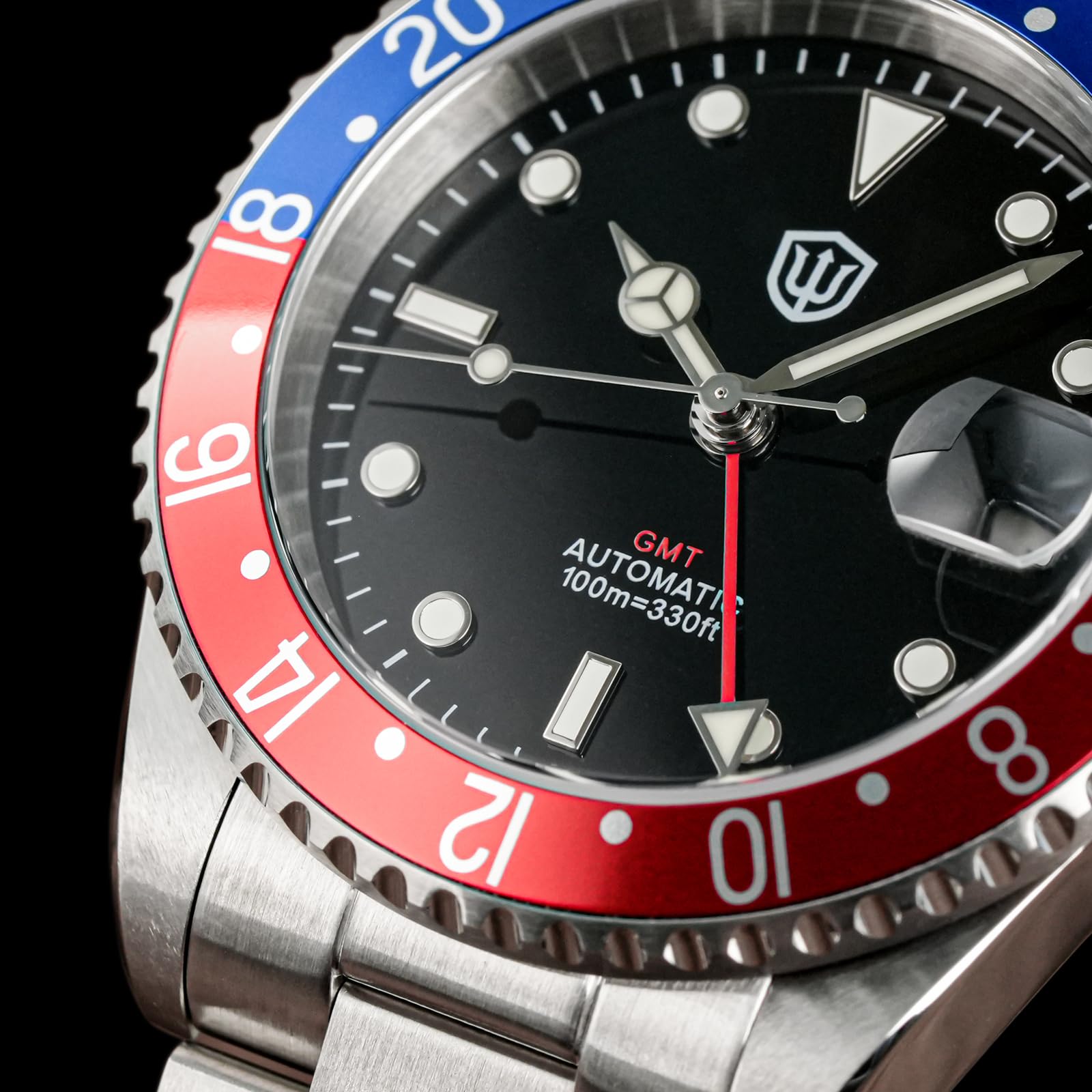 watchdives Reloj GMT para Hombre WD0014, Reloj de Buceo con Dos Zonas horarias, NH34, Reloj de Pulsera automático Vintage, 40 mm, Bisel de Aluminio
