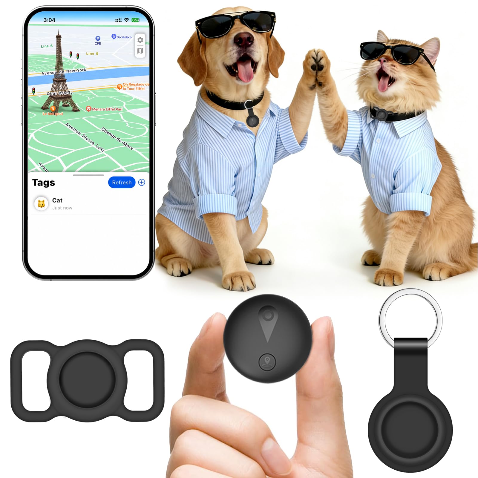 GPS Dogs, GPS Cats Location in Real Time, Mini Bluetooth Dog Locator, Cat Locator without Subscription, Compatible with iOS/Android, Long Battery Life, Can be Used with Collar, Black