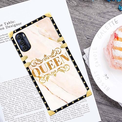 Miniatura 4 de DAIZAG Compatible con funda para Motorola Moto G 5G (2022), funda cuadrada B Queen de lujo elegante para mujeres y niñas, decoración de metal,
