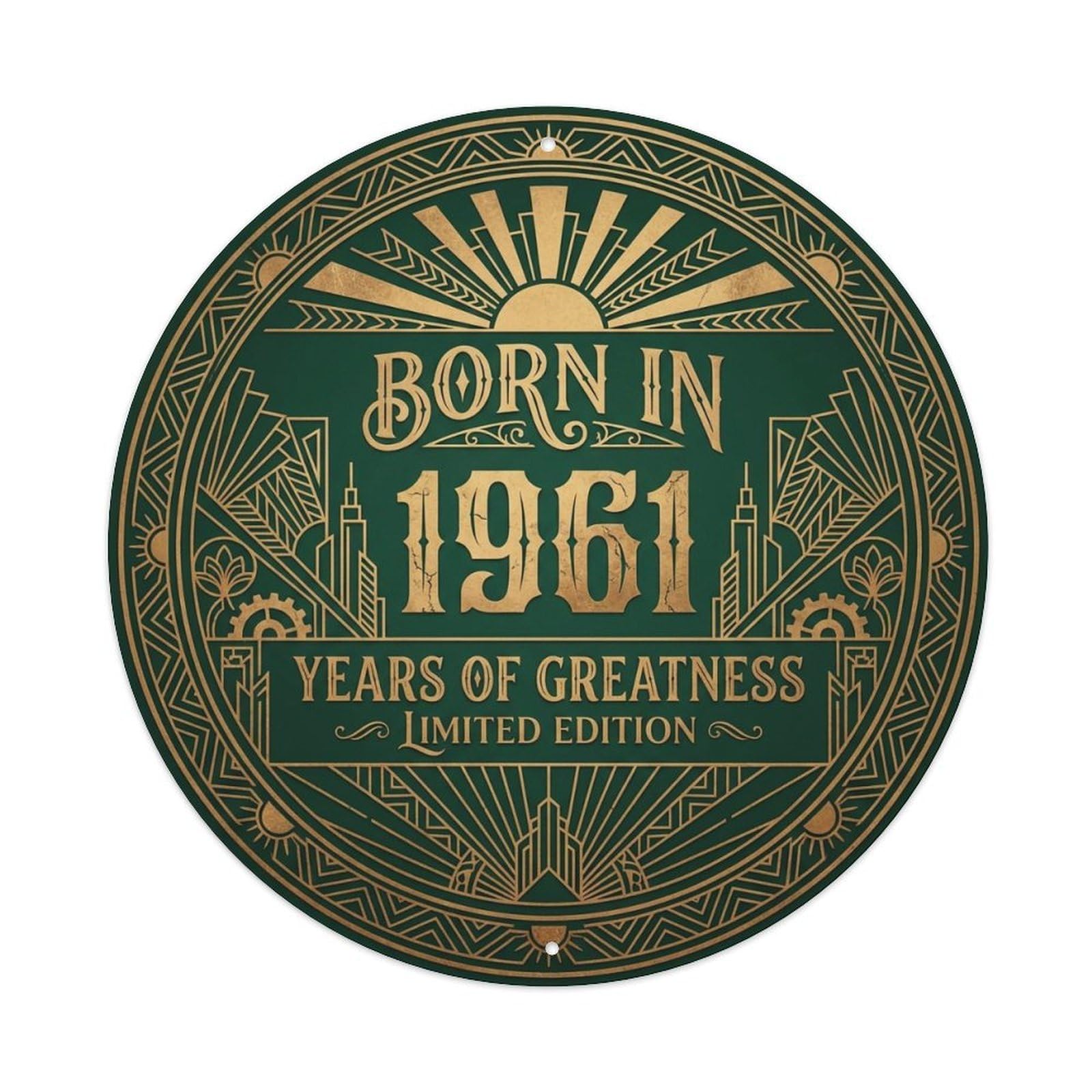 Born In 1961 Years Of Greatness Year-Themed Birthday Gift Metal Tin Sign Plaque Wall Decor for Cafe, Club, Garden Round Metal Poster 8x8Inch
