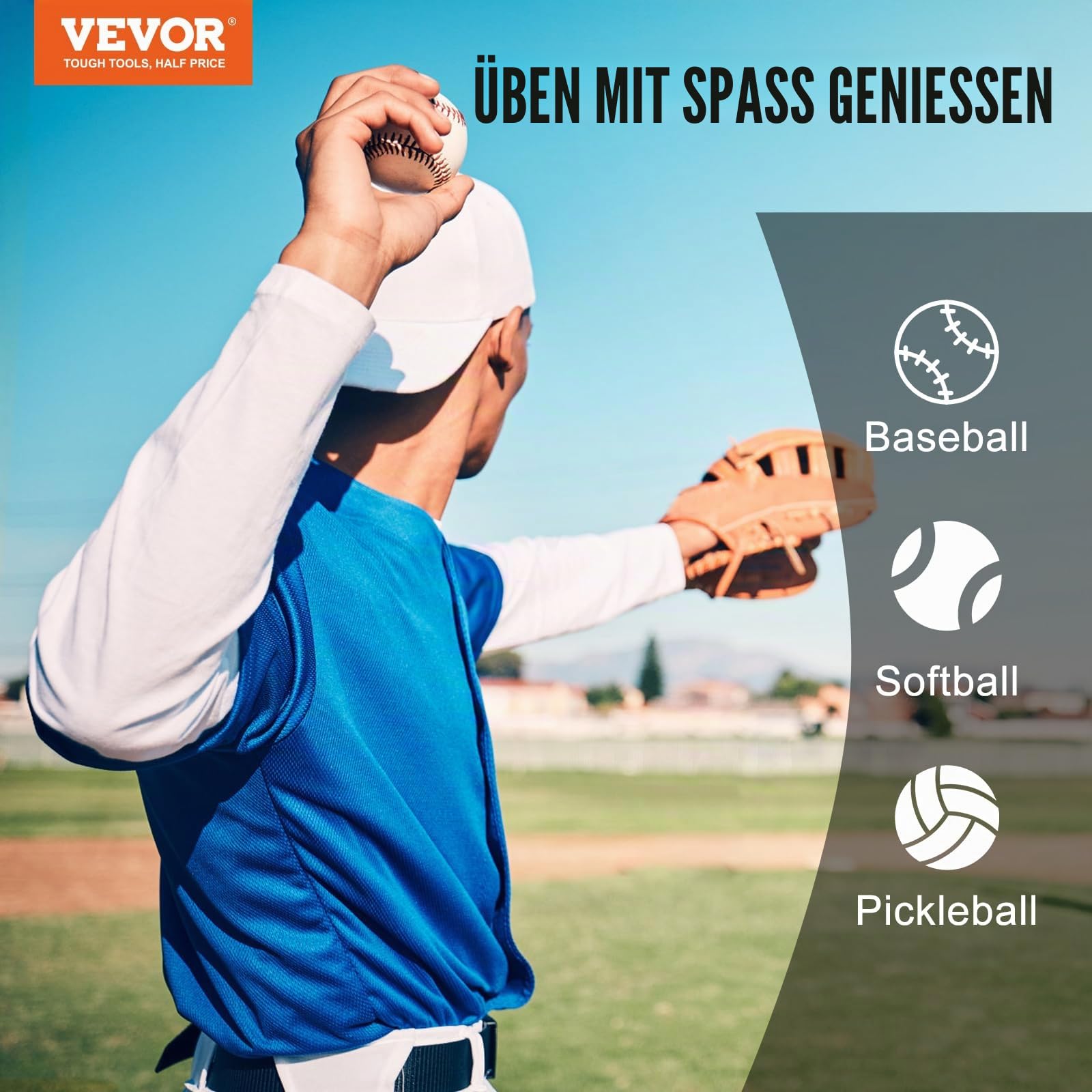 VEVOR Pitching Netz Pitching Target Höhenverstellbar 254 mm / 355,6 mm / 457,2 mm, Baseball & Softball 9 Loch Trainingsgeräte für Jugendliche und Erwachsene, Tragbares Schnellmontage-Design Schwarz
