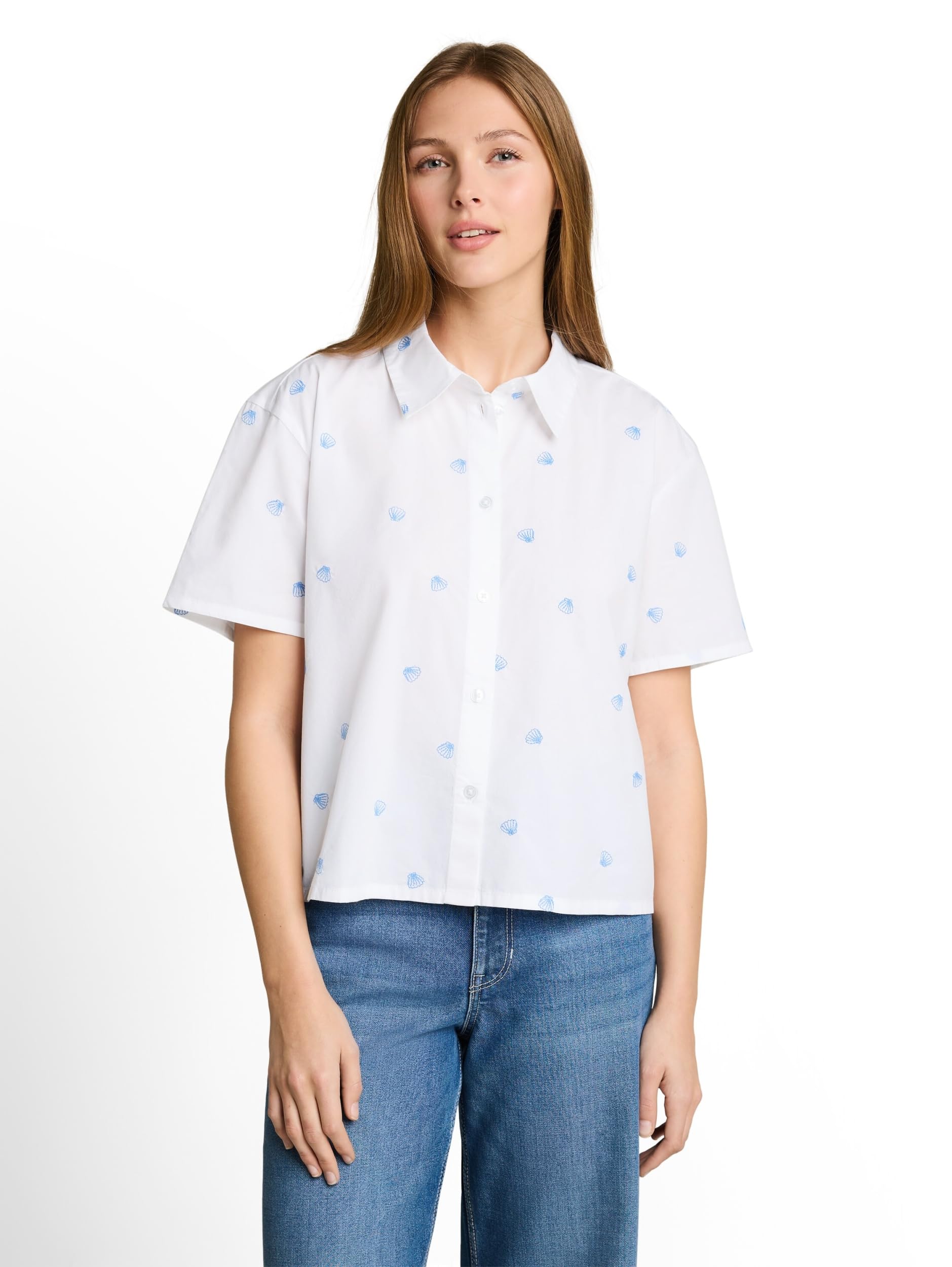Tom Tailor Denim Damen 1052080 Boxy Fit Hemdbluse mit Stickereien