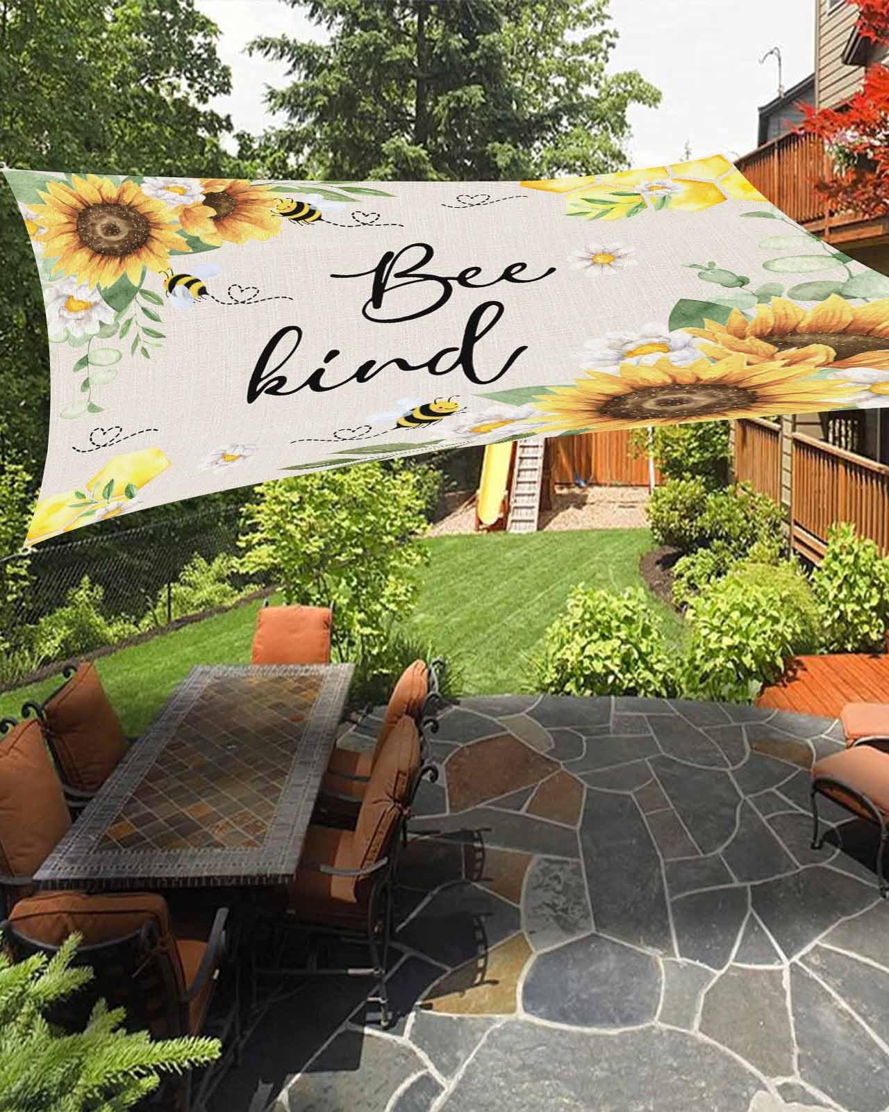 Bee Sunflower Sun Shade Sail Waterproof Rectangle, UV Block Sail Shade Canopy Awning Outdoor Privacy Shade Cover for Patio Pergola Deck Backyard 6.5'x10' Farmhouse Eucalyptus Leaves Spring Summer