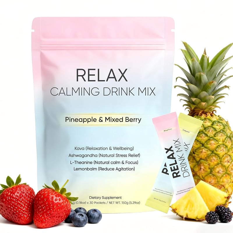 KXVUDE Suplemento para Relaxamento em Pó com L-teanina, ashwagandha e kava, 30 sachês