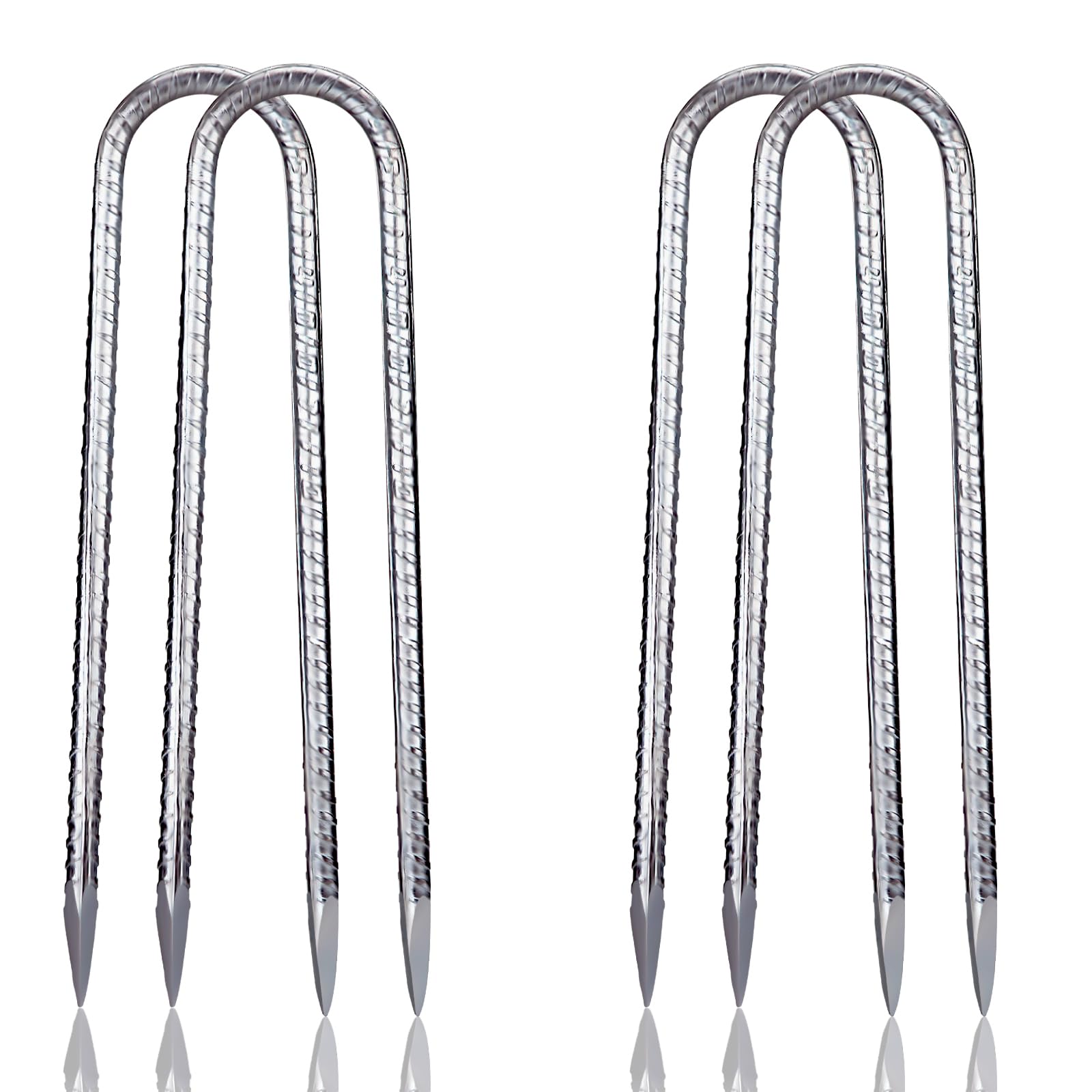 NONMON Ground Rebar Stakes Tent Pegs Heavy Duty, 4Pcs 12 Inch Galvanised Steel Metal U Hooks Anchors Staples for Trampoline Football Net Fences Canopies Swing Gazebo Marquees Garden Outdoor